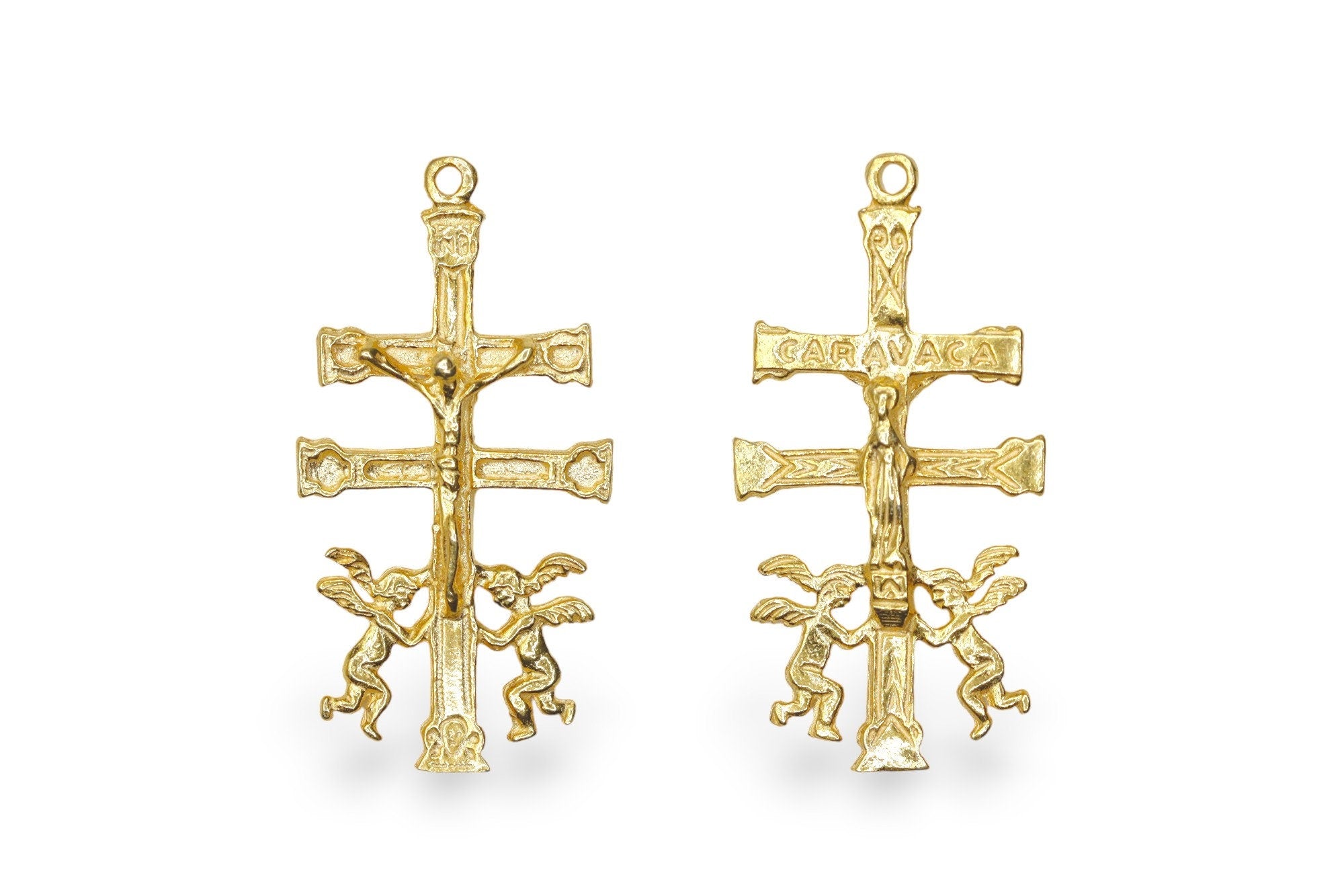 925 Sterling Silver & 24K Gold Vermeil Caravaca Cross, Rosary Crucifix, 2 sided, Jewelry Making Supply, R3-RV3