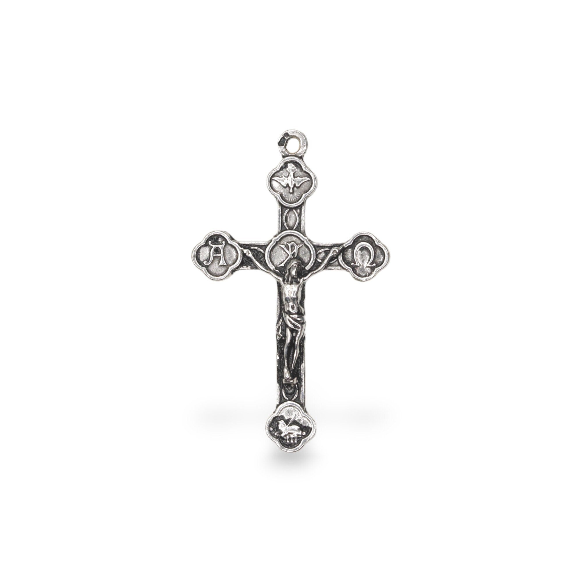 925 Sterling Silver and 24K Gold Vermeil Alpha & Omega, Holy Spirit, Agnus Dei Crucifix, Rosary Cross, Jewelry Making Supply, R4-RV4
