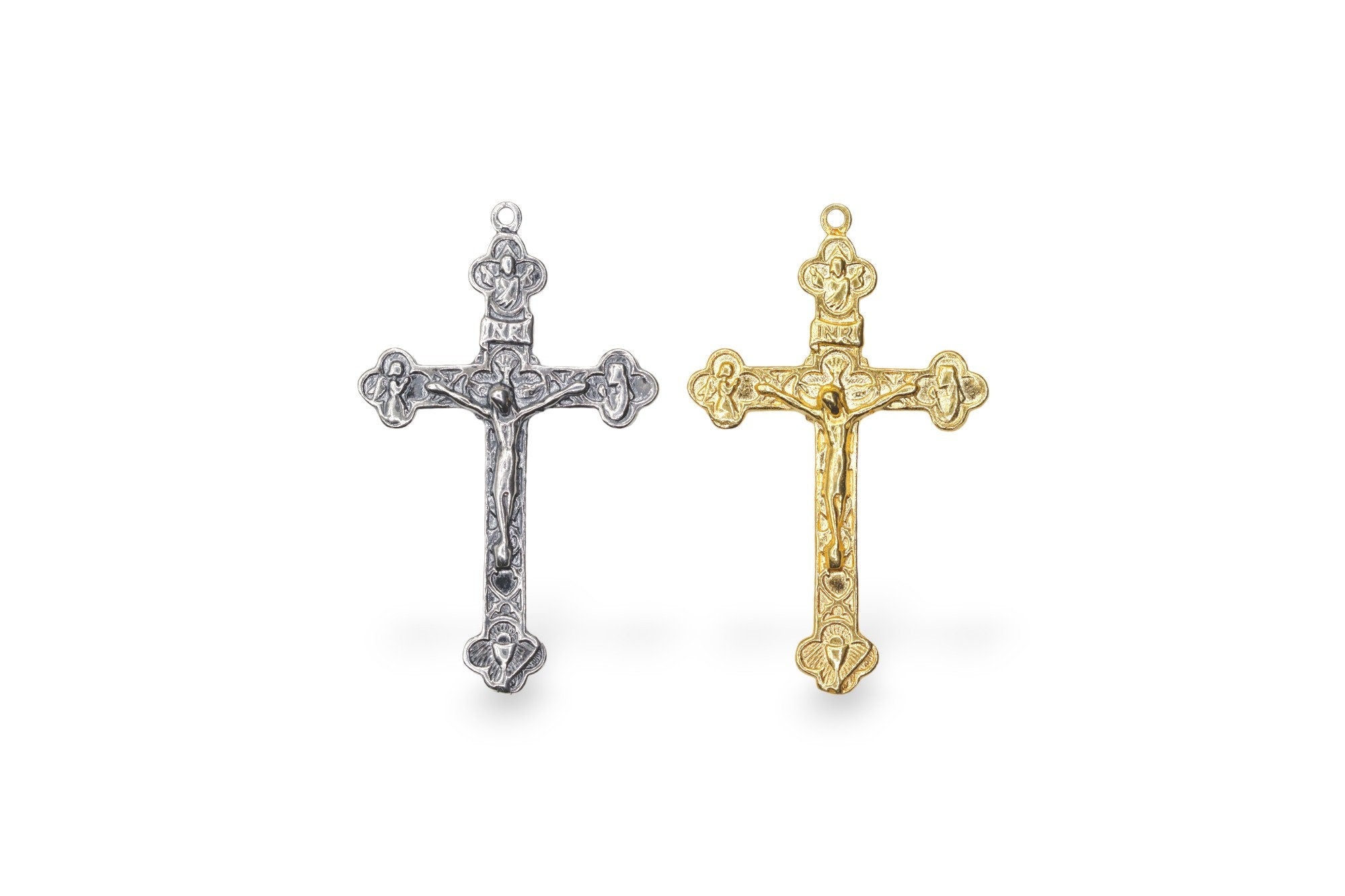 925 Sterling Silver & 24K Gold Vermeil Tertium Millenium Crucifix, Rosary cross, Jewelry Making Supply, R5-RV5