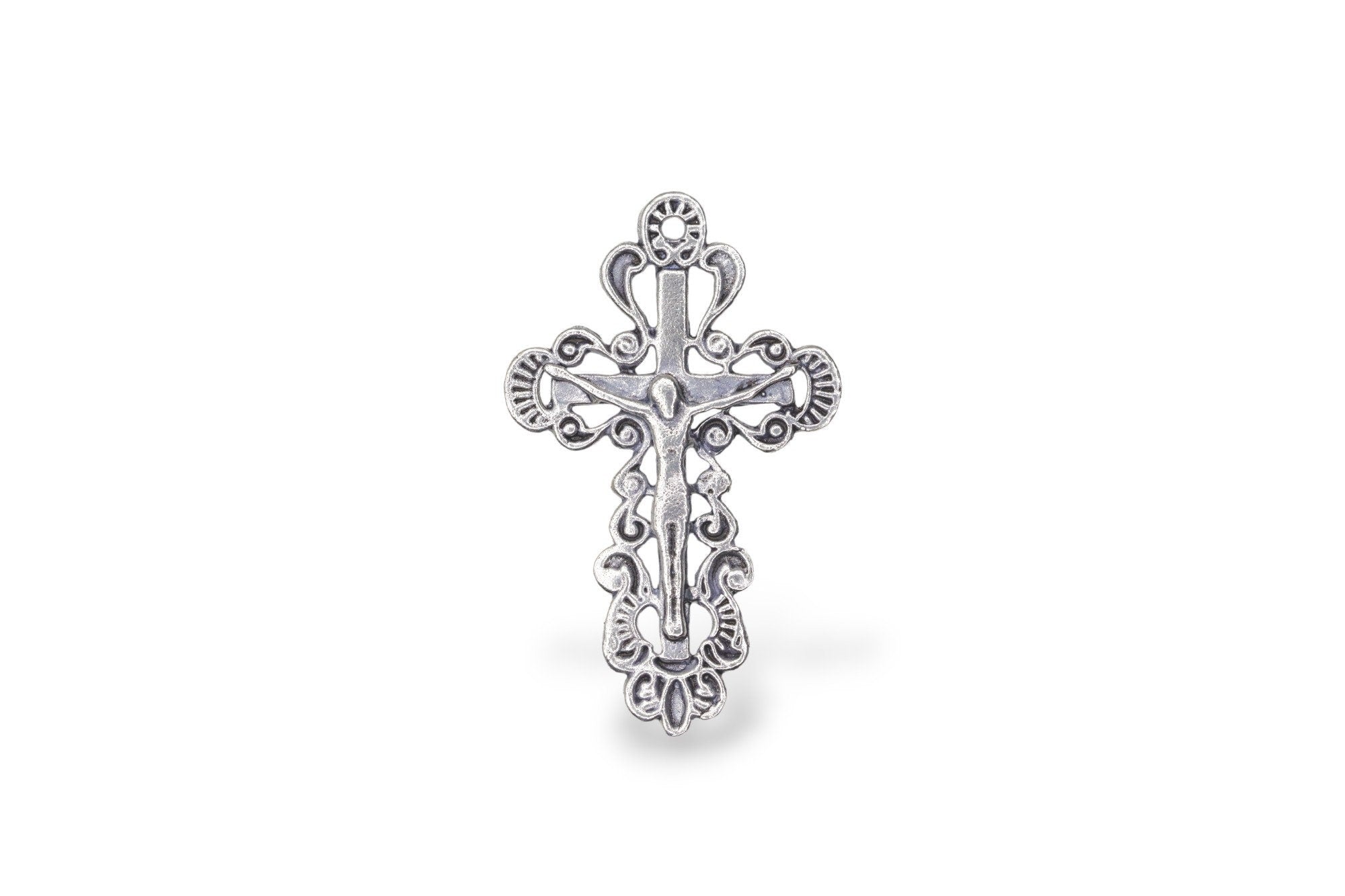 925 Sterling Silver & 24K Gold Vermeil Ornate, Open Work Greek Style Crucifix, Pendant, Jewelry Making Supply, R7P-RV7P