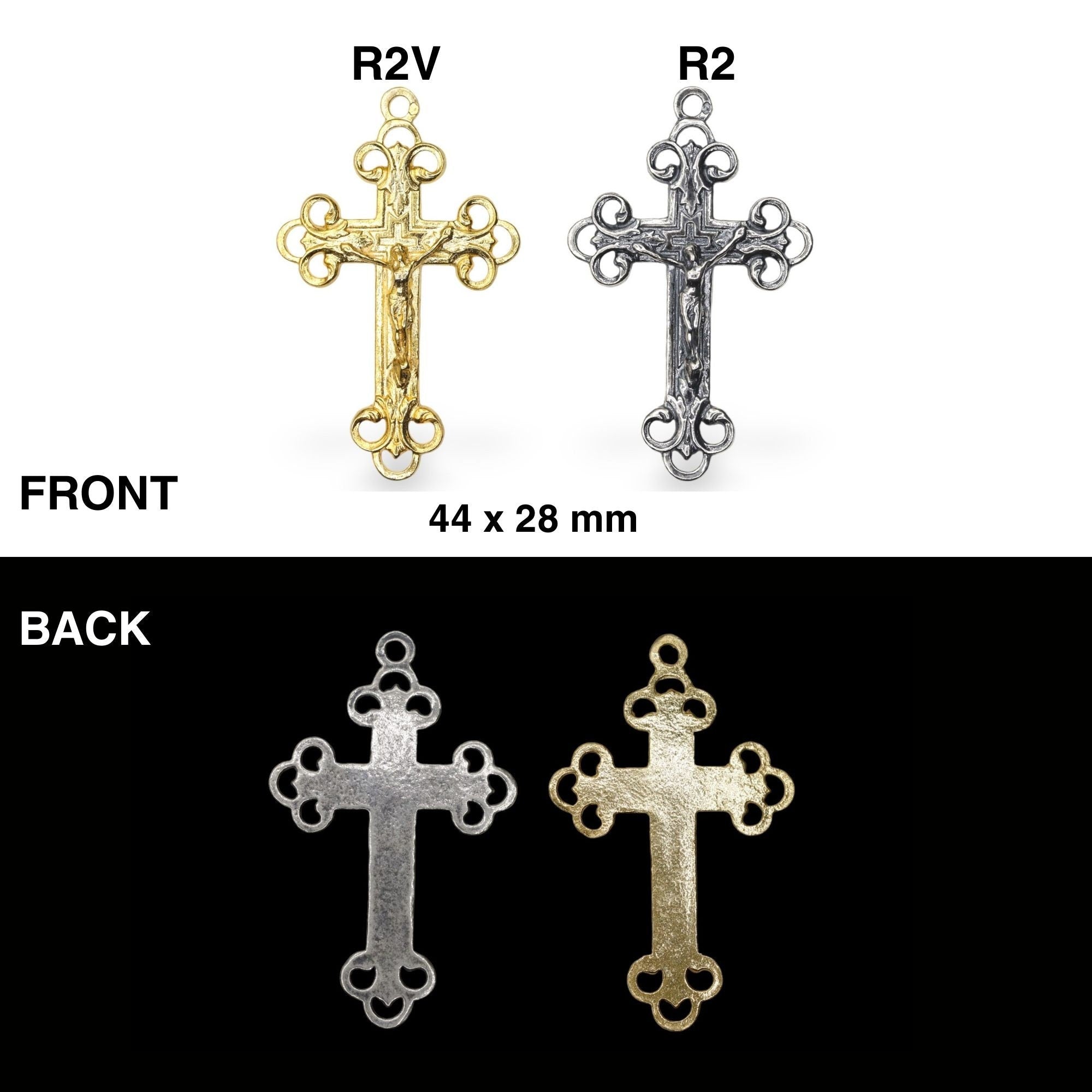 925 Sterling Silver & 24K Gold Vermeil Open Work Art Nouveau Crucifix, Cross Pendant, Jewelry Making Supply, R2P-RV2P