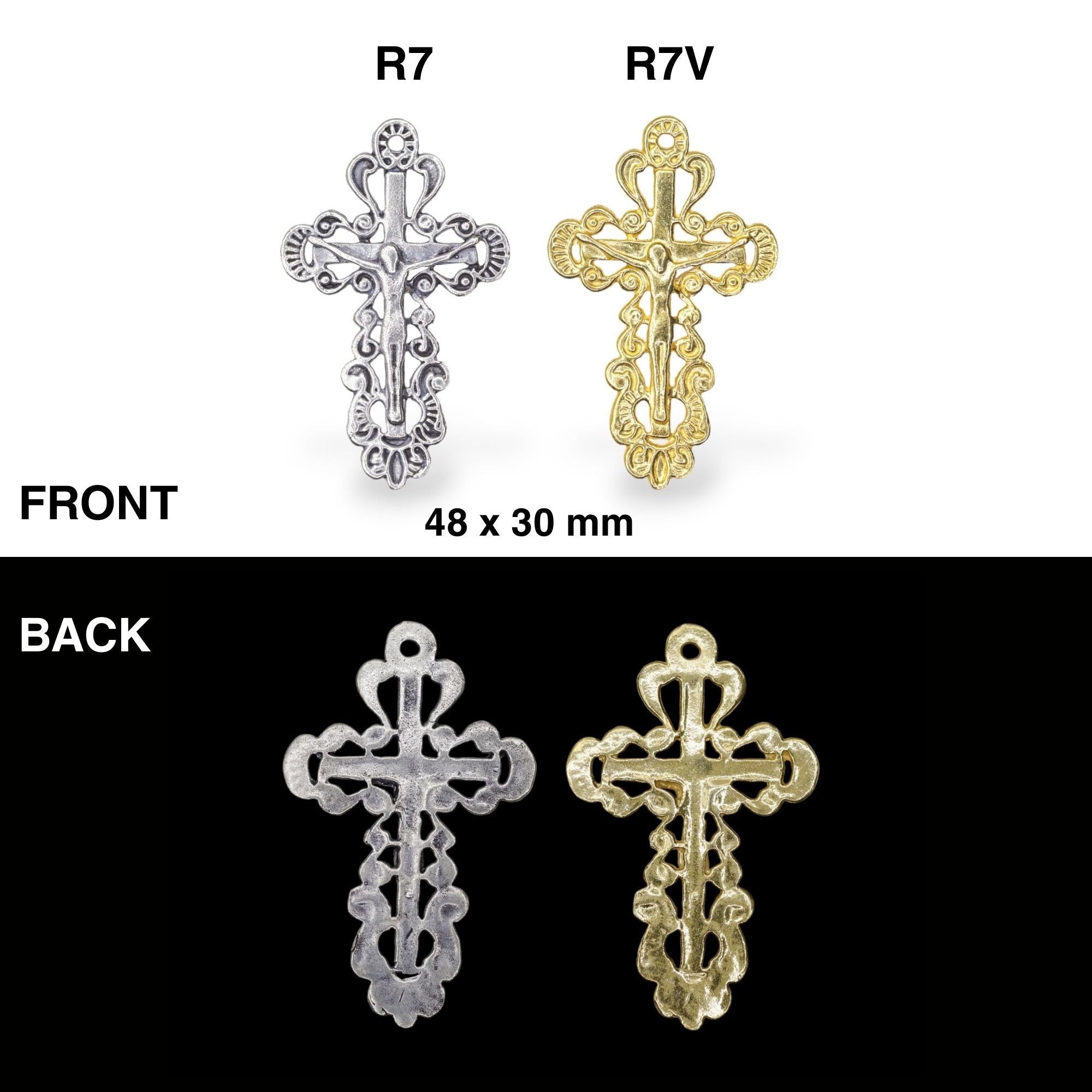925 Sterling Silver & 24K Gold Vermeil Ornate, Open Work Greek Style Crucifix, Pendant, Jewelry Making Supply, R7P-RV7P