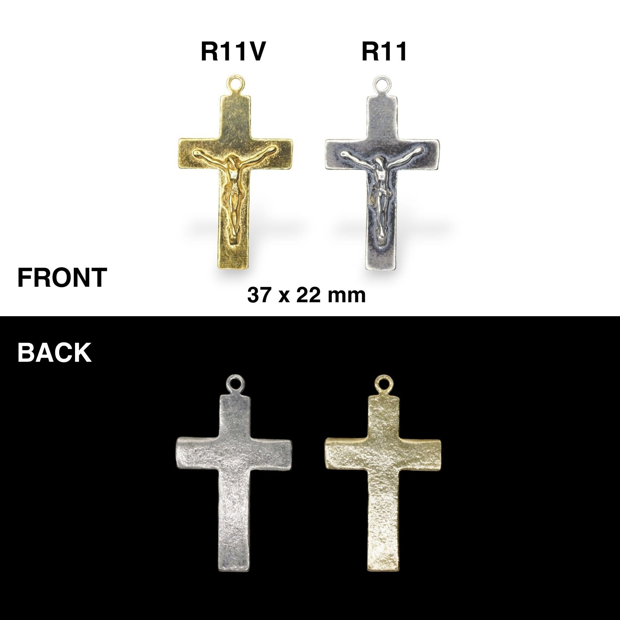 925 Sterling Silver & 24K Gold Vermeil Plain Sober, Striated Crucifix, Rosary Cross, Jewelry Making Supply, R11-RV11