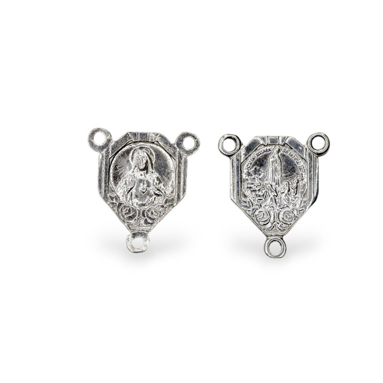 925 Sterling Silver & 24K Gold Vermeil Two sided Rosary Center: Sacred Heart of Jesus and Apparition of Fatima, Jewelry Supply, R19-RV19