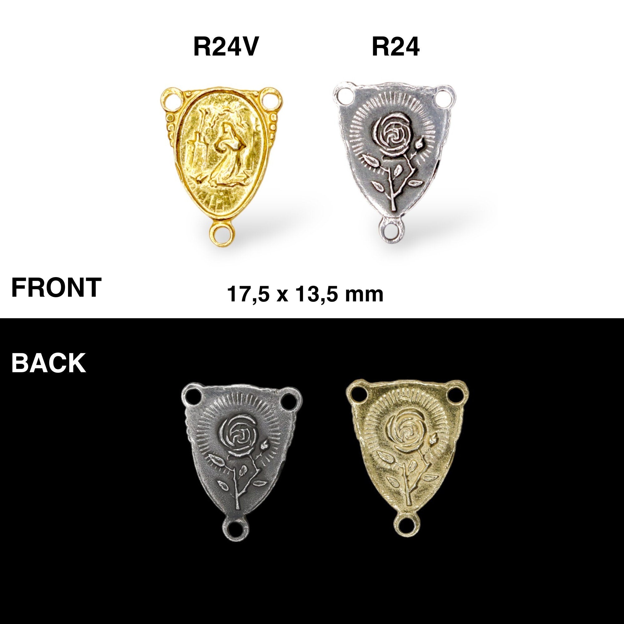 925 Sterling Silver & 24K Gold Vermeil Small St Rita Rosary Center, Jewelry Supply, R24-RV24