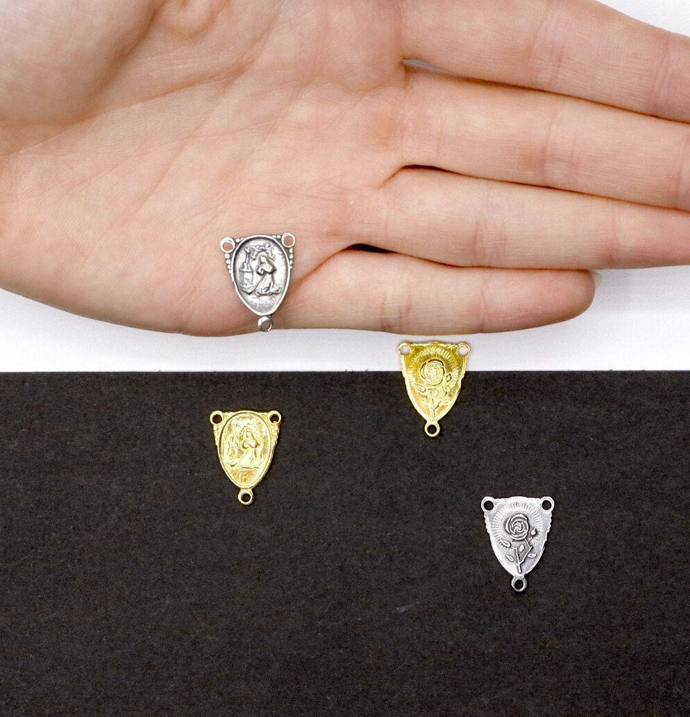 925 Sterling Silver &amp; 24K Gold Vermeil Small St Rita Rosary Center, Jewelry Supply, R24-RV24