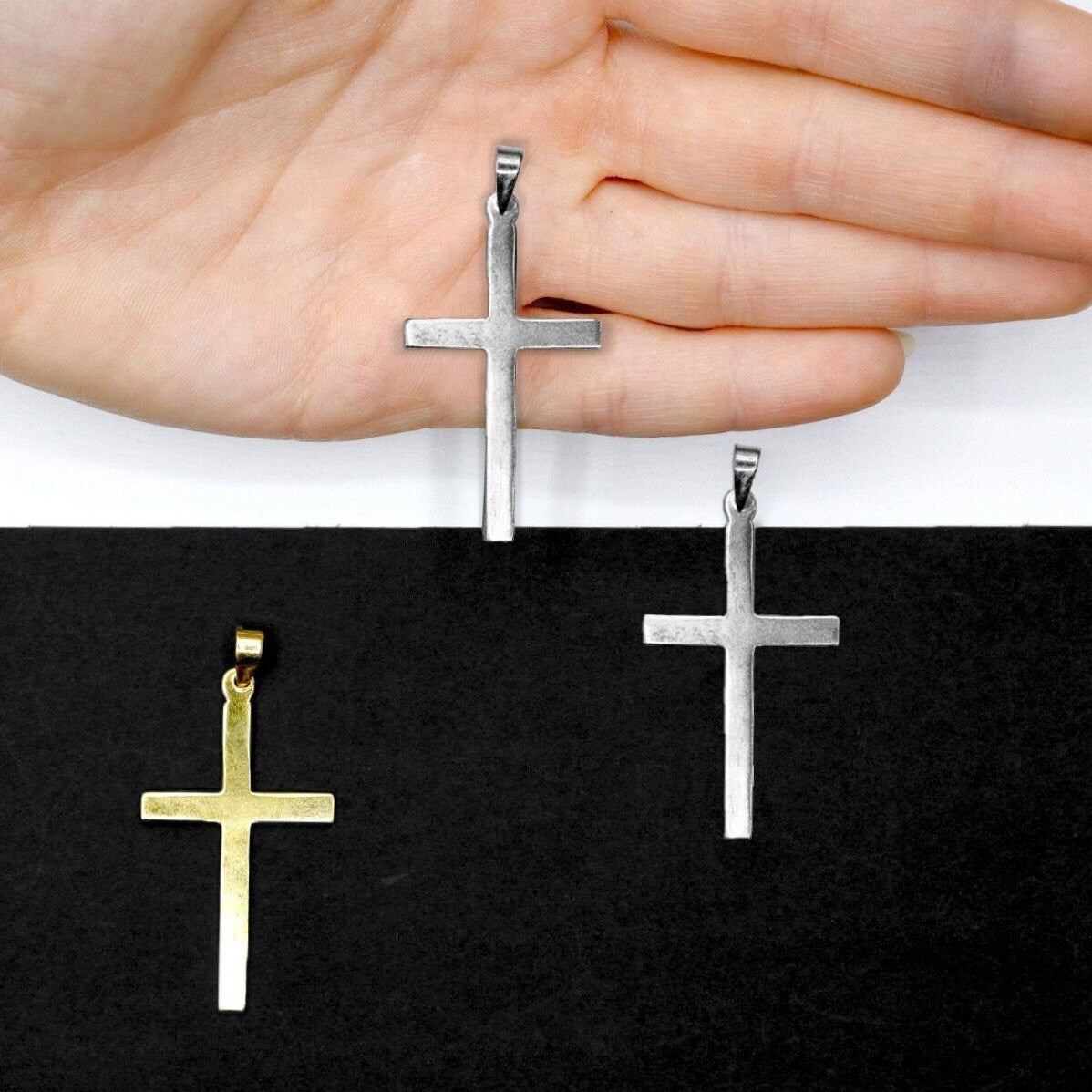 925 Sterling Silver & 24K Gold Vermeil Cross Pendant, Small Plain and Straight Pendant Cross, Jewelry Supply, R30P-RV30P