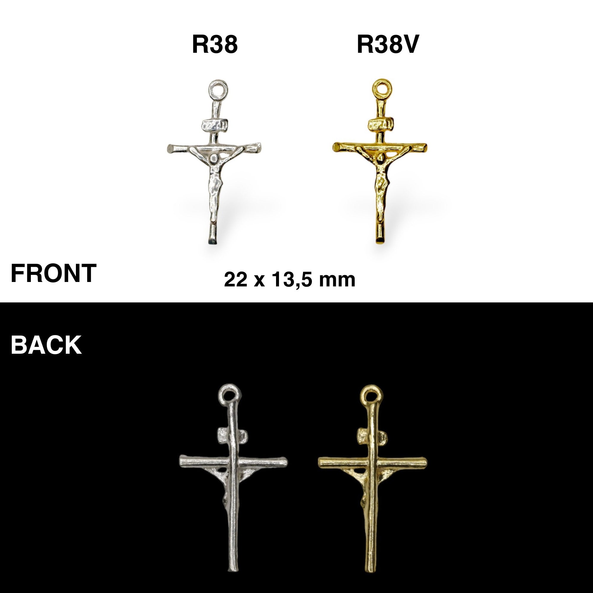 925 Sterling Silver & 24K Gold Vermeil Cross Pendant, Straight Small Rosary Crucifix, Jewelry Supply, R38b-RV38b