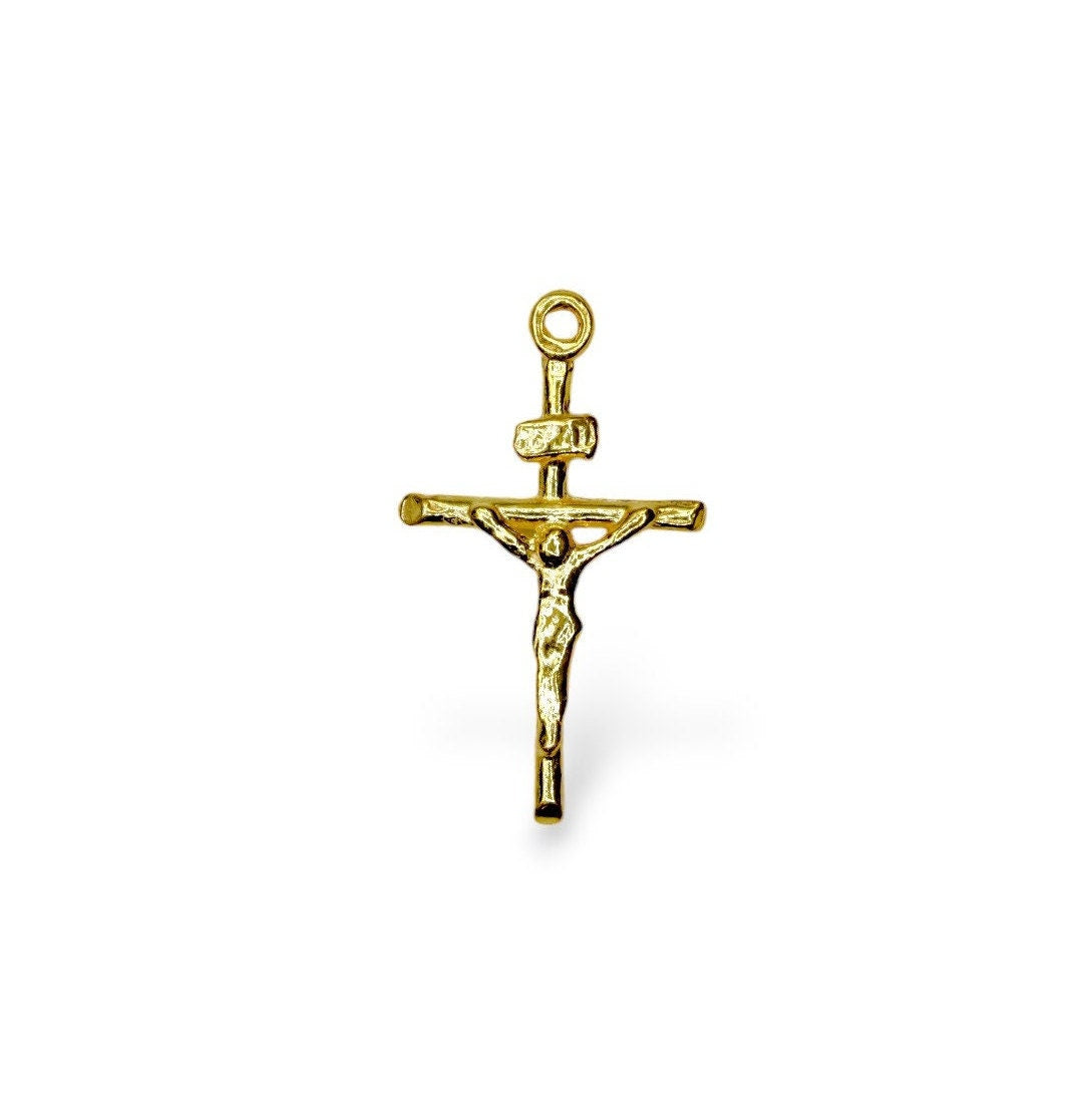 925 Sterling Silver & 24K Gold Vermeil Cross Pendant, Straight Small Pendant, Jewelry Supply, R38P-RV38P