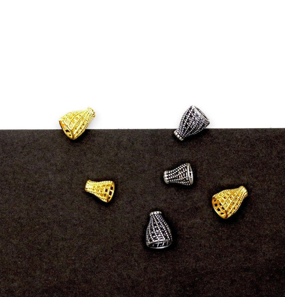 925 Sterling Silver & 24K Gold Vermeil Funnel Beads, Silver Bead Caps, End beads For Jewelry Making, M/VM148 A-B