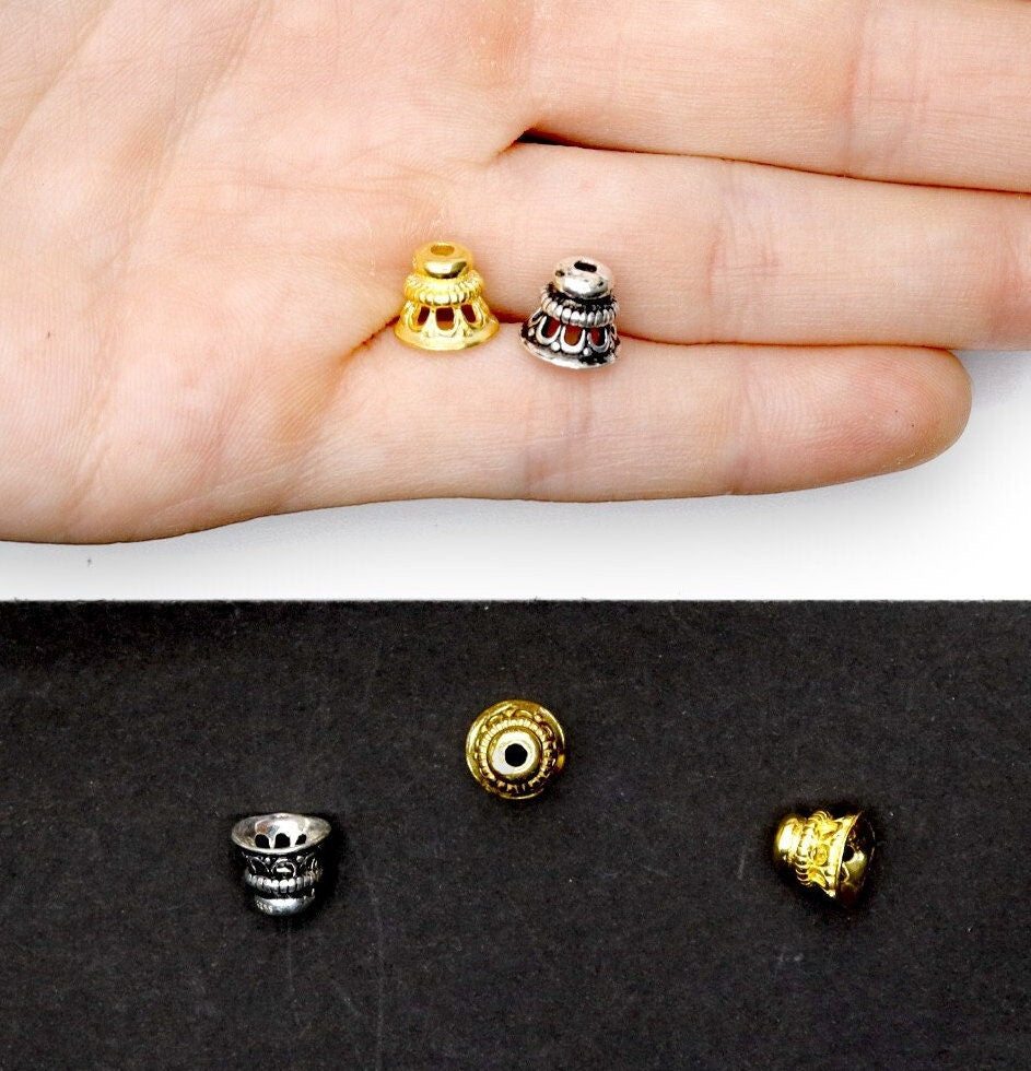 925 Sterling Silver & 24K Gold Vermeil Funnel Beads, Bead Caps, End beads, Jewelry Making, M/VM152