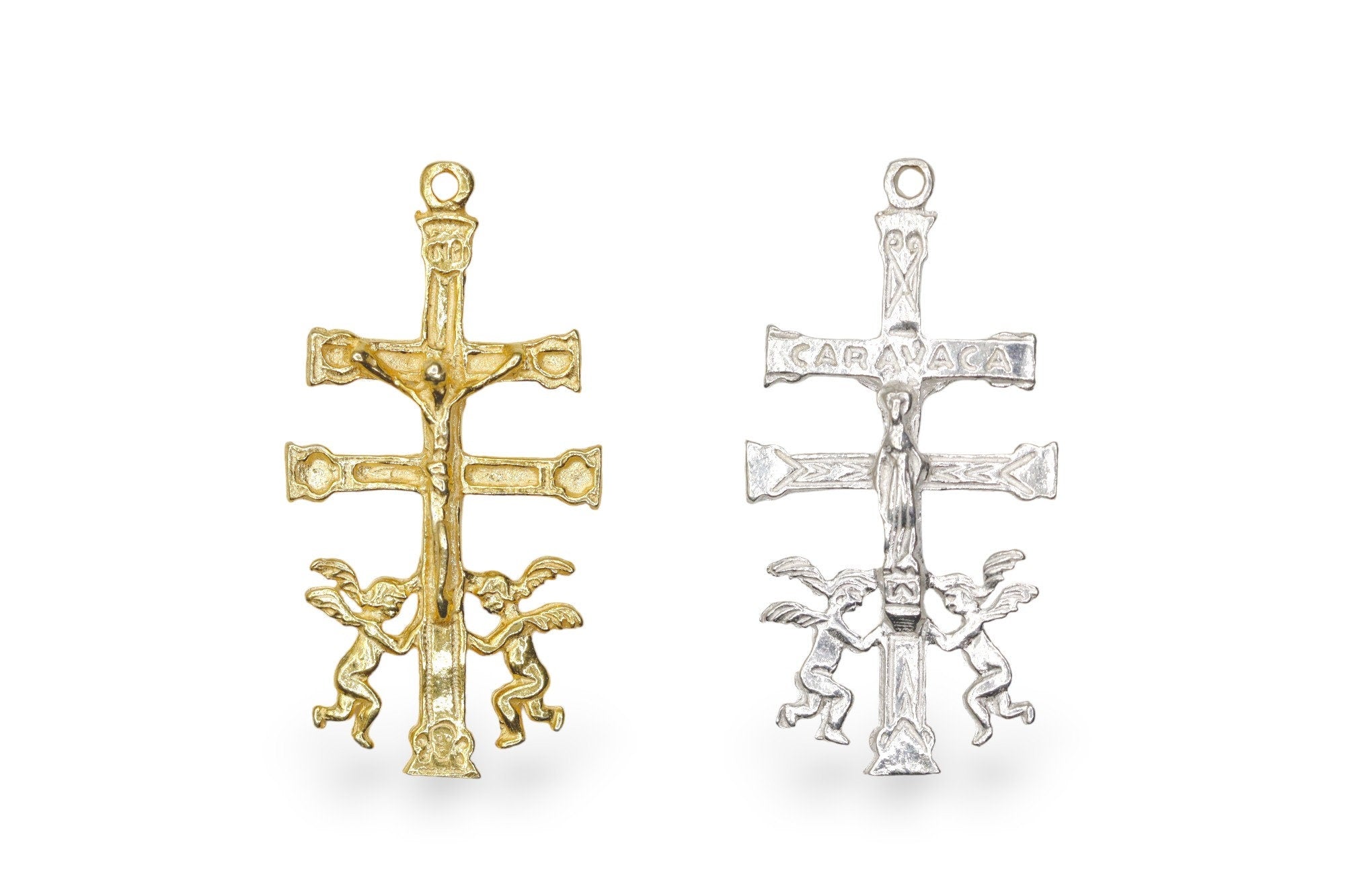 925 Sterling Silver & 24K Gold Vermeil Caravaca Cross, Pendant 2 sided, Jewelry Making Supply, R3P-RV3P