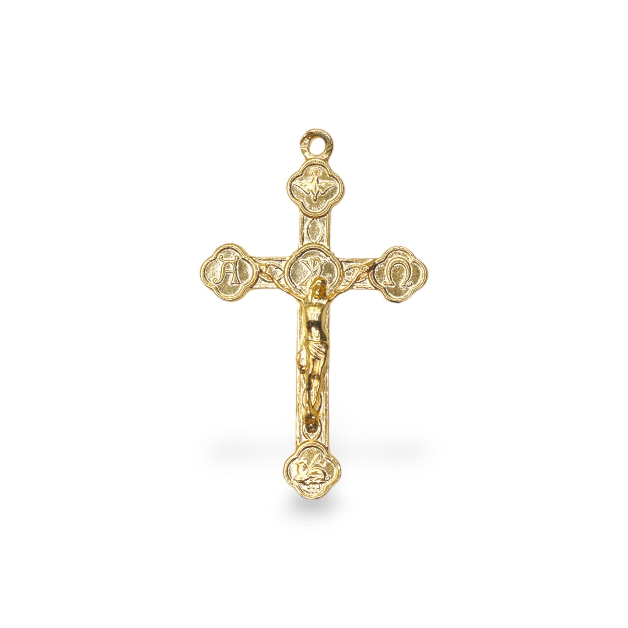 925 Sterling Silver and 24K Gold Vermeil Alpha & Omega, Holy Spirit, Agnus Dei Crucifix, Rosary Cross, Jewelry Making Supply, R4-RV4