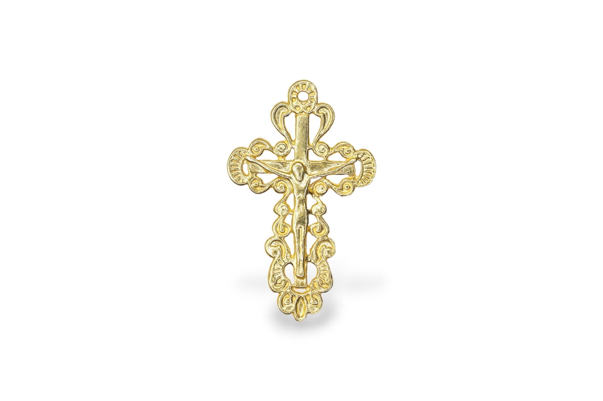 925 Sterling Silver & 24K Gold Vermeil Ornate, Open Work Greek Style Crucifix, Pendant, Jewelry Making Supply, R7P-RV7P