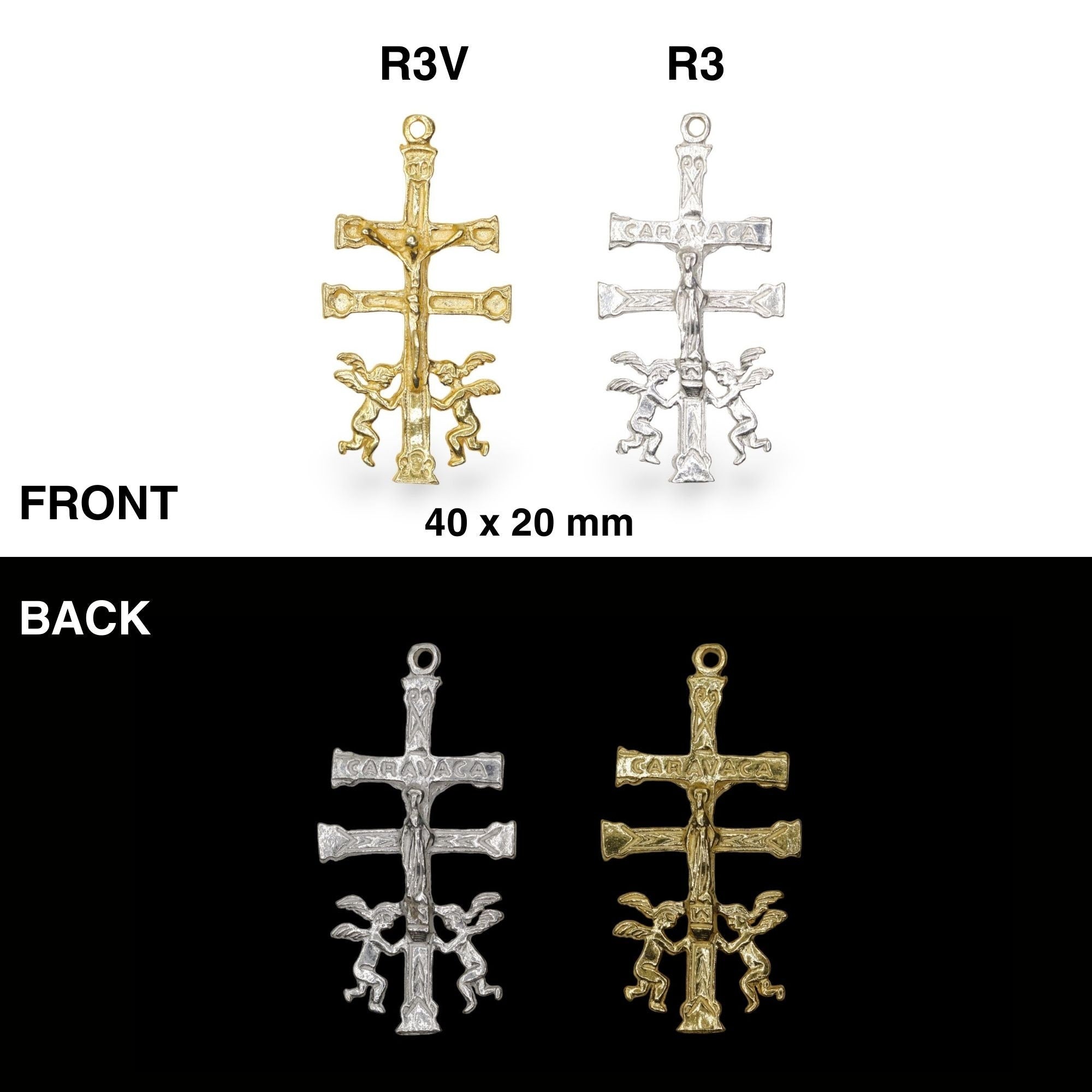 925 Sterling Silver & 24K Gold Vermeil Caravaca Cross, Rosary Crucifix, 2 sided, Jewelry Making Supply, R3-RV3