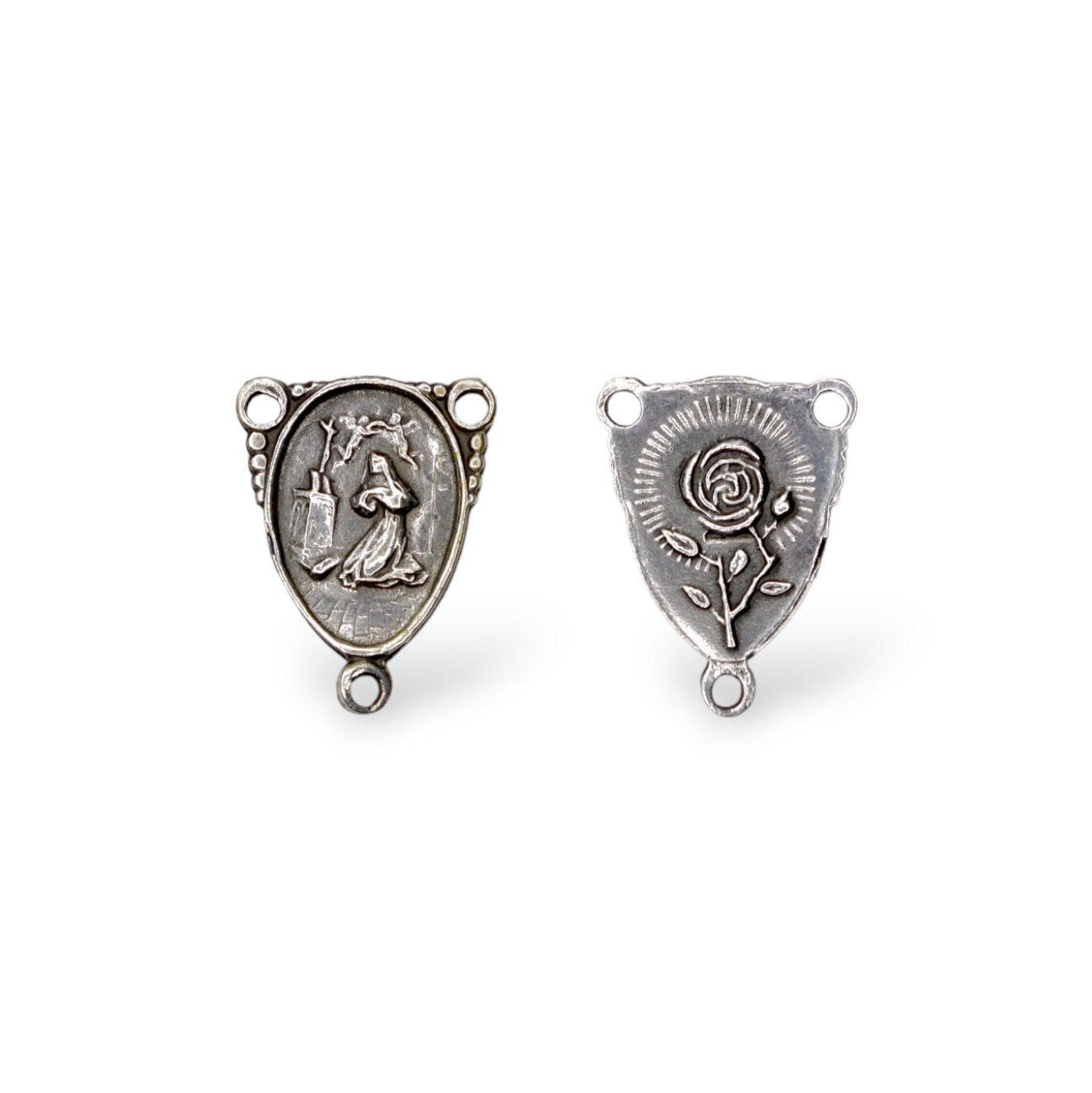 925 Sterling Silver &amp; 24K Gold Vermeil Small St Rita Rosary Center, Jewelry Supply, R24-RV24