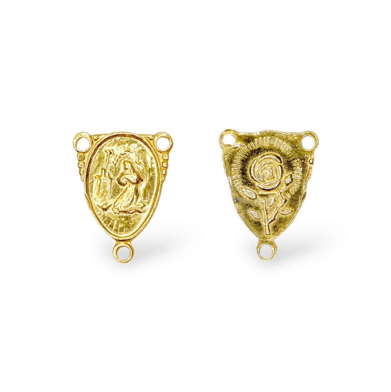 925 Sterling Silver &amp; 24K Gold Vermeil Small St Rita Rosary Center, Jewelry Supply, R24-RV24