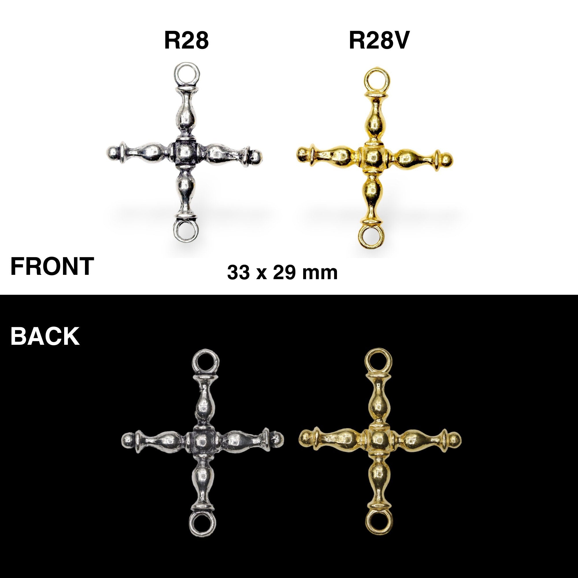 925 Sterling Silver & 24K Gold Vermeil Cross Pendant, German Credo Pendant Cross, Jewelry Supply, R28P-RV28P