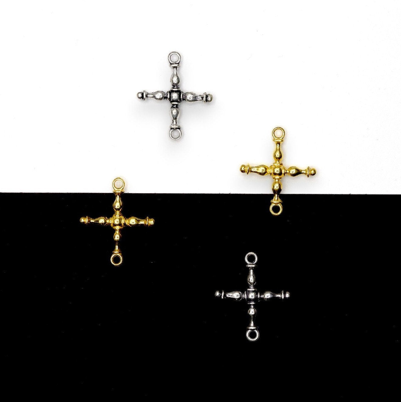 925 Sterling Silver & 24K Gold Vermeil Cross Pendant, German Credo Pendant Cross, Jewelry Supply, R28P-RV28P