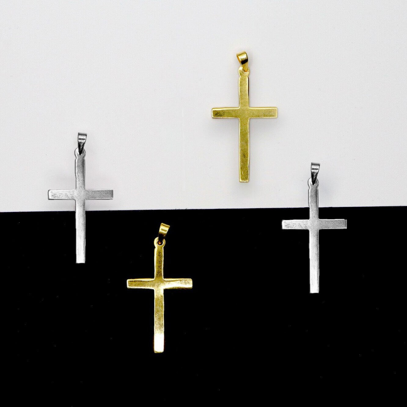 925 Sterling Silver & 24K Gold Vermeil Cross Pendant, Small Plain and Straight Pendant Cross, Jewelry Supply, R30P-RV30P