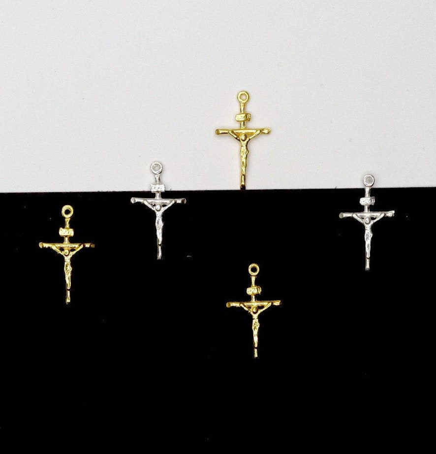 925 Sterling Silver & 24K Gold Vermeil Cross Pendant, Straight Small Rosary Crucifix, Jewelry Supply, R38b-RV38b