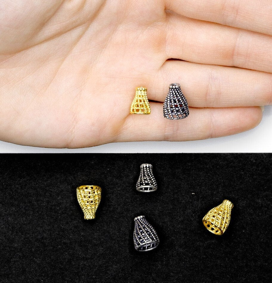 925 Sterling Silver & 24K Gold Vermeil Funnel Beads, Silver Bead Caps, End beads For Jewelry Making, M/VM148 A-B
