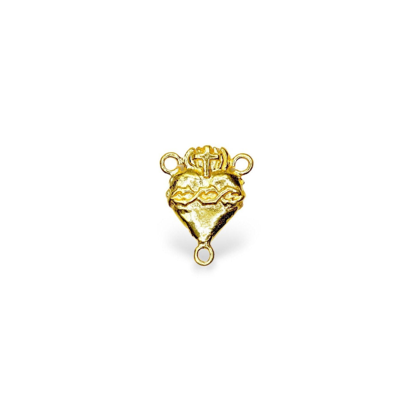 925 Sterling Silver & 24K Gold Vermeil double sided sacred heart and crown of thorns Rosary Center, Jewelry Supply, R26-RV26