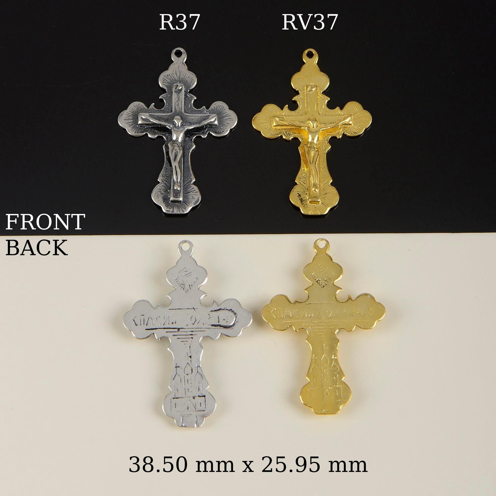 925 Sterling Silver & 24K Gold Vermeil Pendant Orthodox Cross, Jewelry Supply, R37P-RV37P