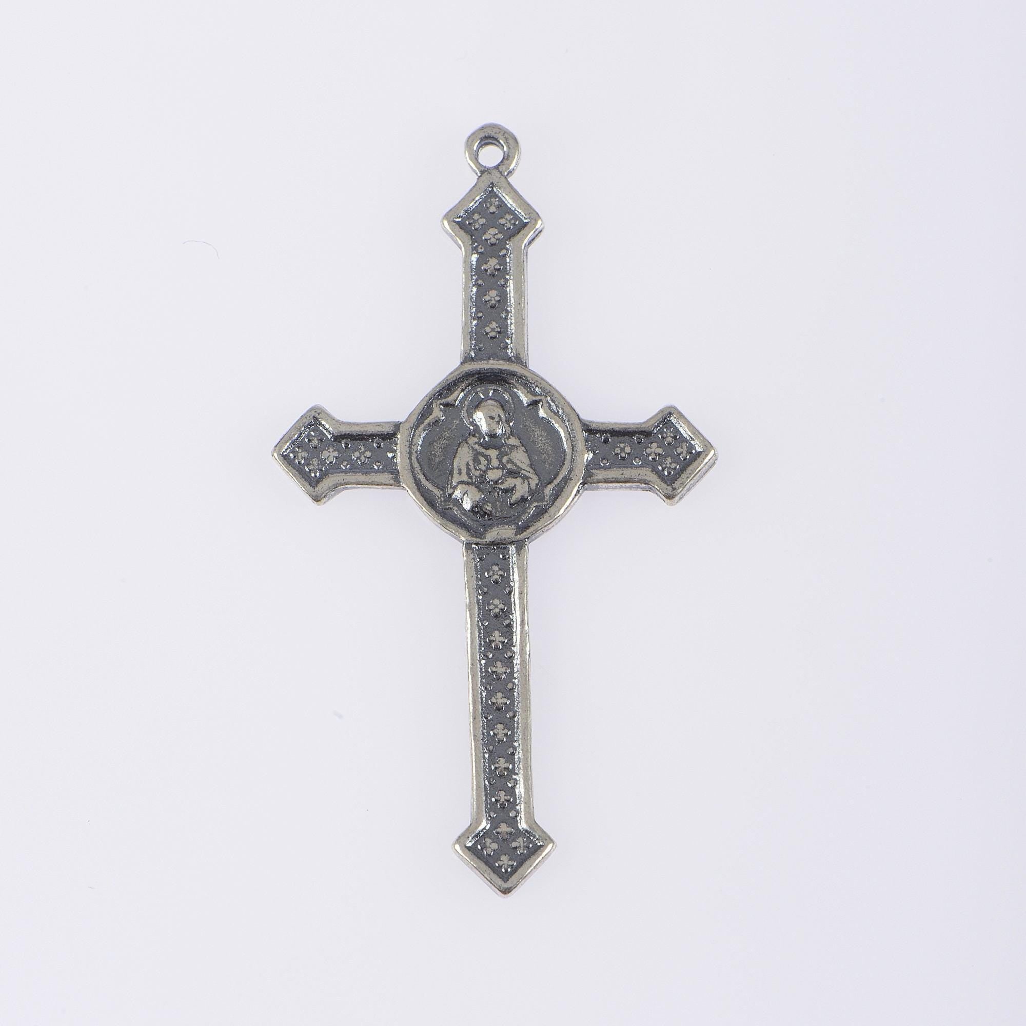 925 Sterling Silver & 24K Gold Vermeil Pointed Cross with Virgin Mary Medal, Jewelry Supply, R53-RV53