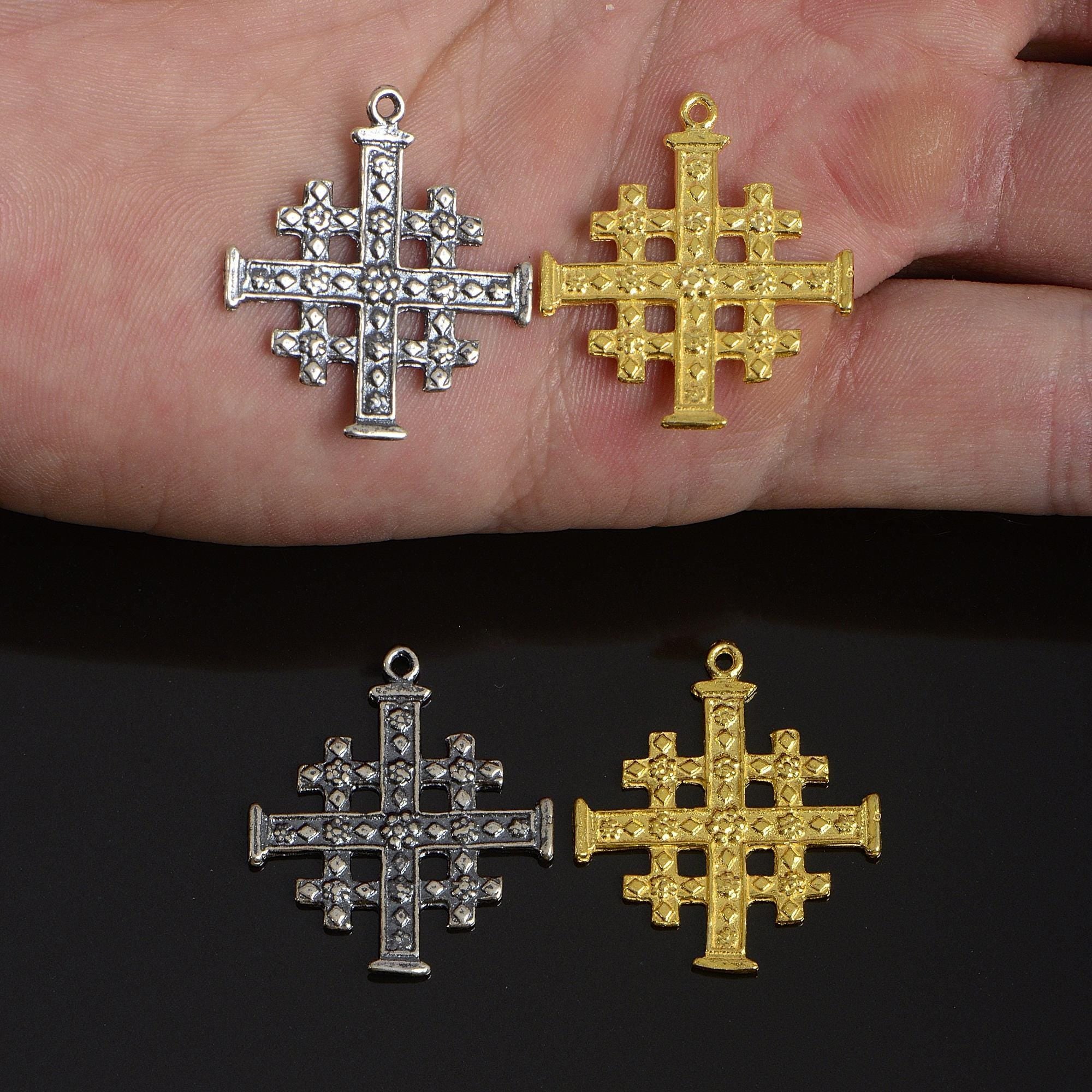 925 Sterling Silver & 24K Gold Vermeil Jerusalem Cross, Jewelry Supply, R55-RV55