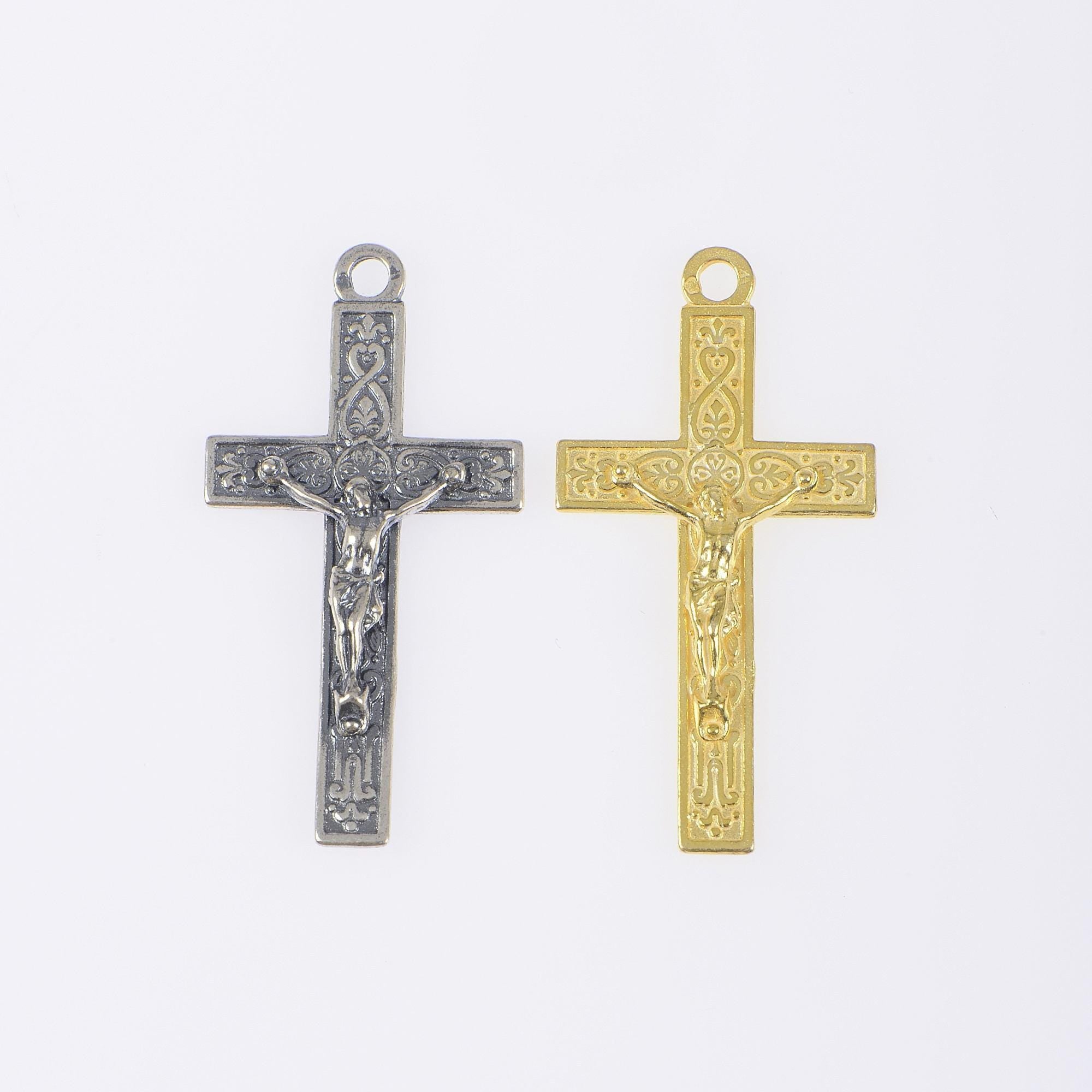 925 Sterling Silver & 24K Gold Vermeil Cross Pendant, Elaborate Infinity Crucifix, Jewelry Supply, R58-RV58