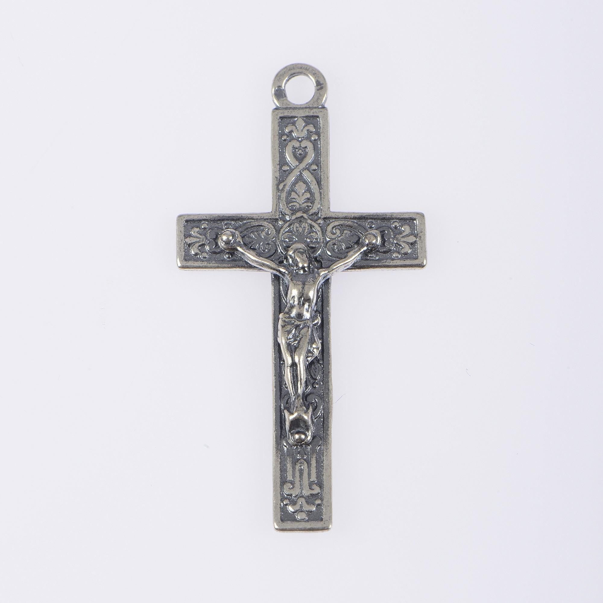 925 Sterling Silver & 24K Gold Vermeil Cross Pendant, Elaborate Infinity Crucifix, Jewelry Supply, R58-RV58