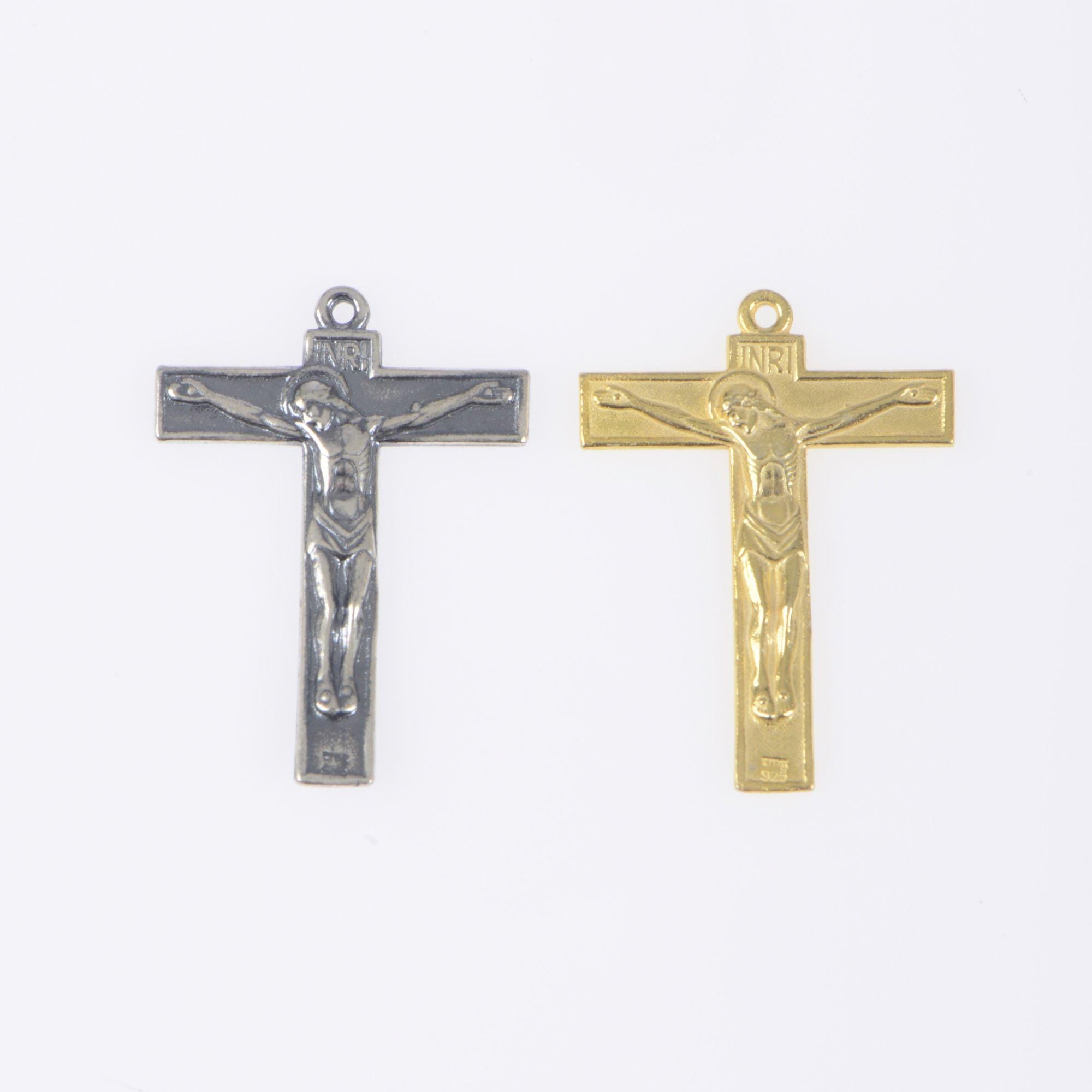 925 Sterling Silver & 24K Gold Vermeil Modernist Crucifix, Jewelry Supply, R61-RV61