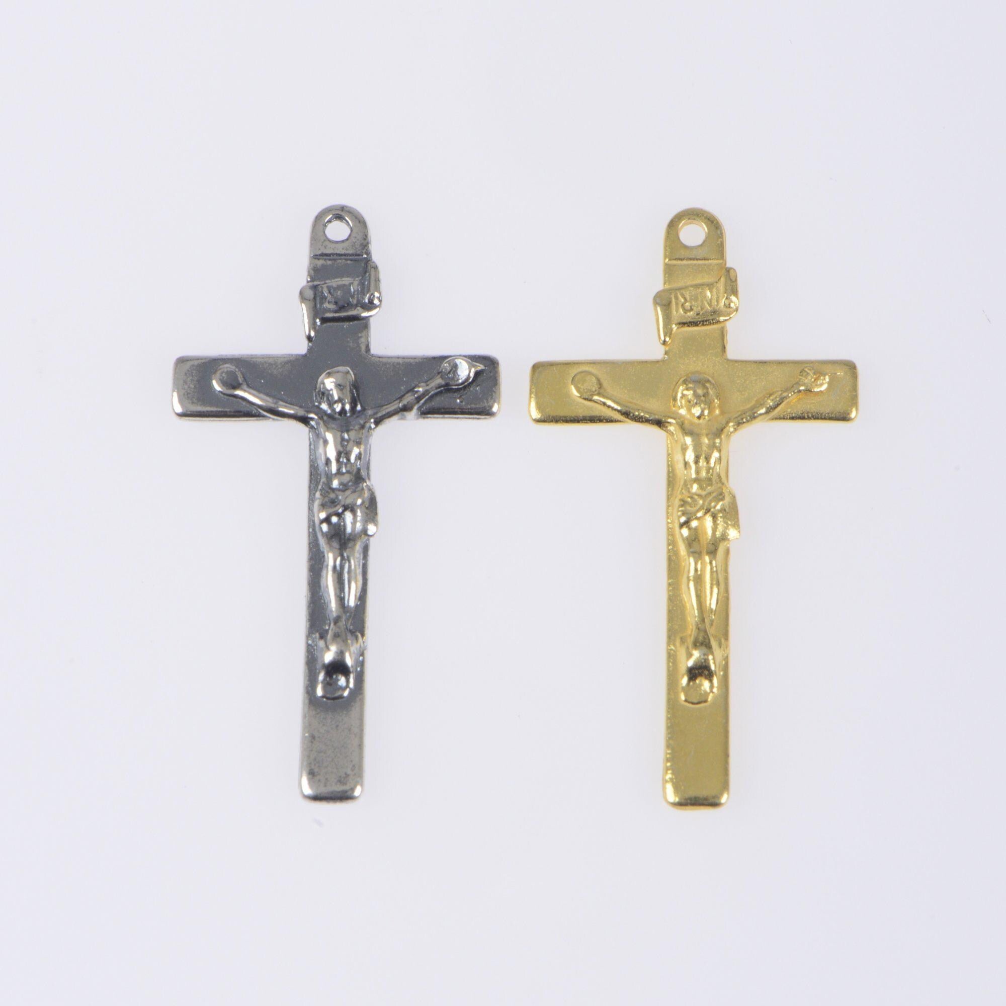 925 Sterling Silver & 24K Gold Vermeil Straight Classical Crucifix, Jewelry Supply, R64-RV64