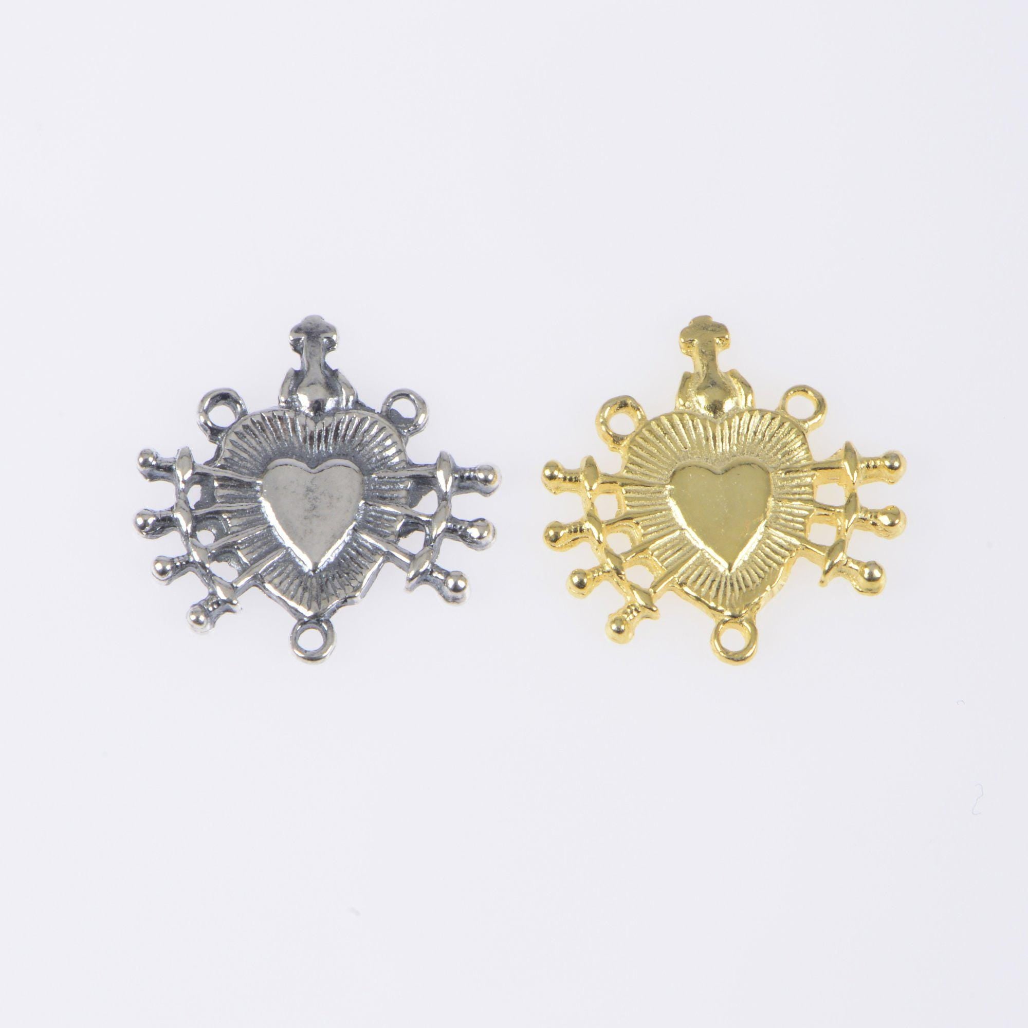 925 Sterling Silver & 24K Gold Vermeil Rosary Center, Mater Dolorosa Heart with Arrows Rosary Center, Jewelry Supply, R107-RV107