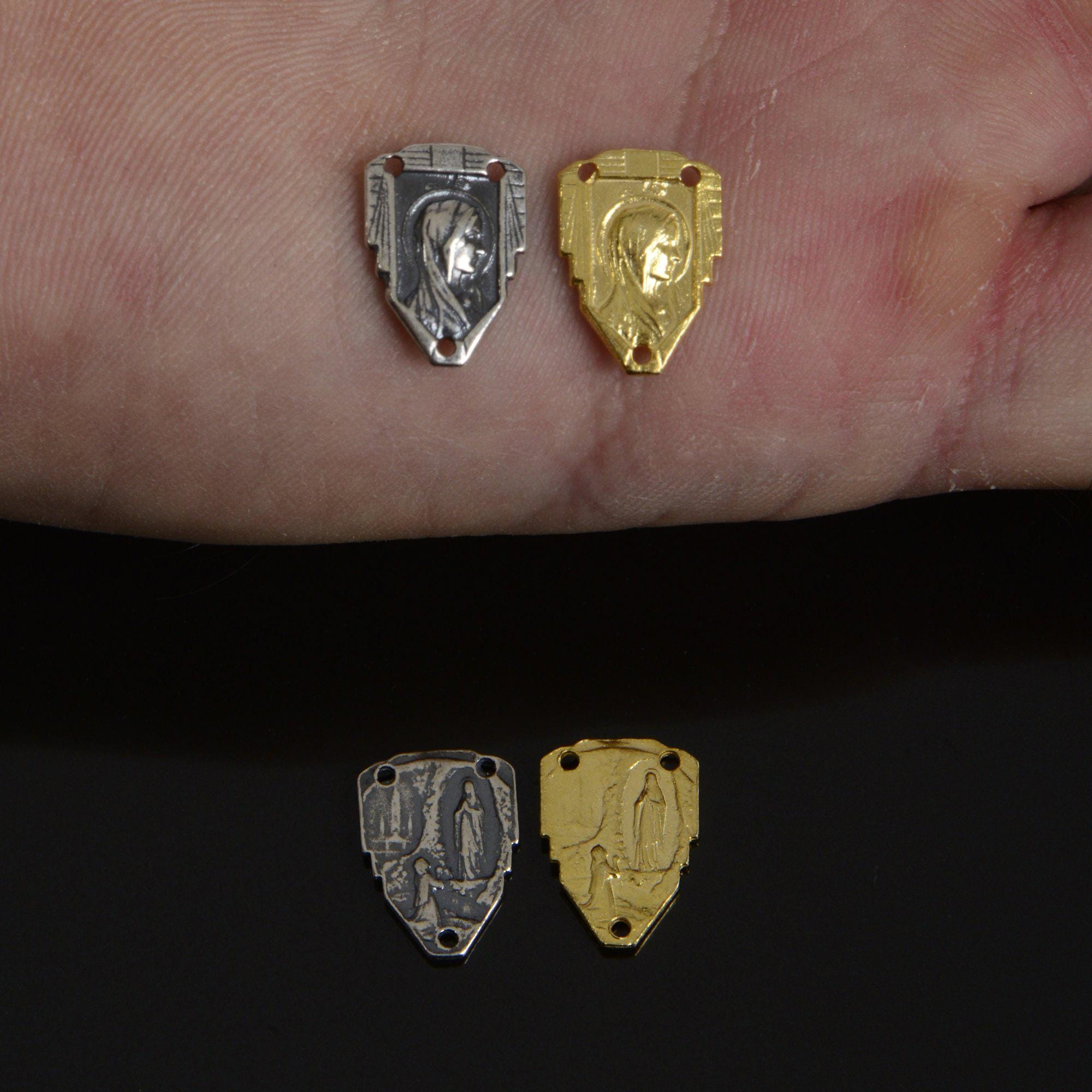 925 Sterling Silver &amp; 24K Gold Vermeil Our Lady of Lourdes Rosary Center, Jewelry Supply, R83-RV83