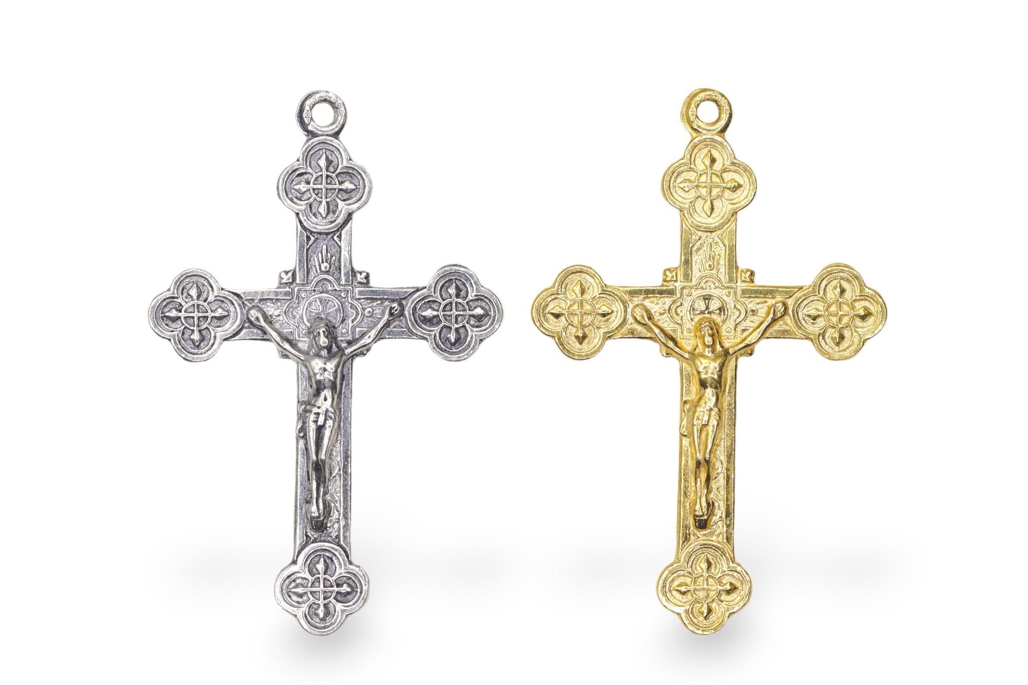 925 Sterling Silver & 24K Gold Vermeil Pendant Cross, Art Nouveau Style, Jewelry Making Supply, R6P-RV6P