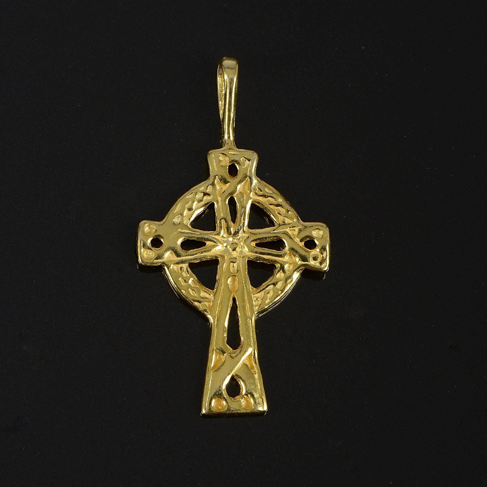 925 Sterling Silver & 24K Gold Vermeil Cross Pendant, Small open Work Celtic Cross with Straight Bail, Jewelry Supply, R33-RV33