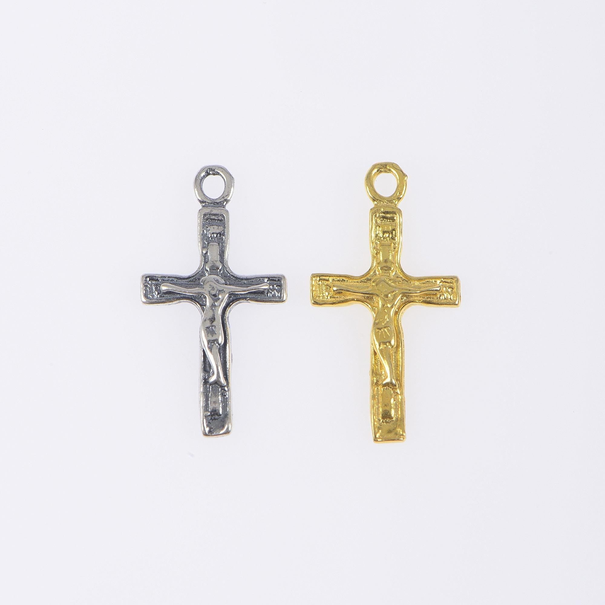 925 Sterling Silver & 24K Gold Vermeil Cross Pendant, Small Orthodox Crucifix, Jewelry Supply, R39-RV39