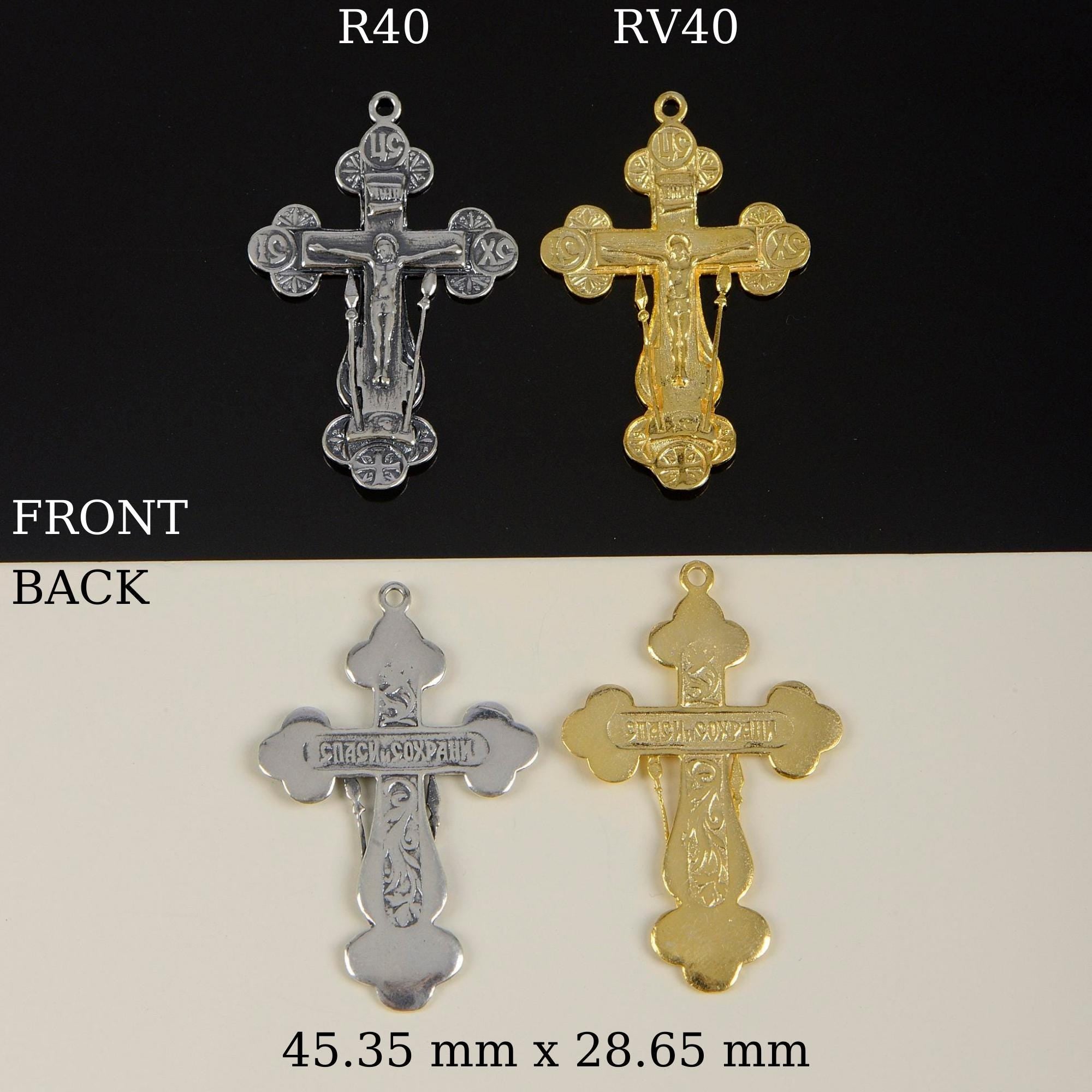925 Sterling Silver & 24K Gold Vermeil Pendant, Elaborate large Orthodox Crucifix with Instruments of Tirture, Jewelry Supply, R40-RV40