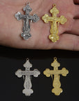 925 Sterling Silver & 24K Gold Vermeil Pendant Elaborate large Orthodox Crucifix with Instruments of Tirture, Jewelry Supply, R40P-RV40P