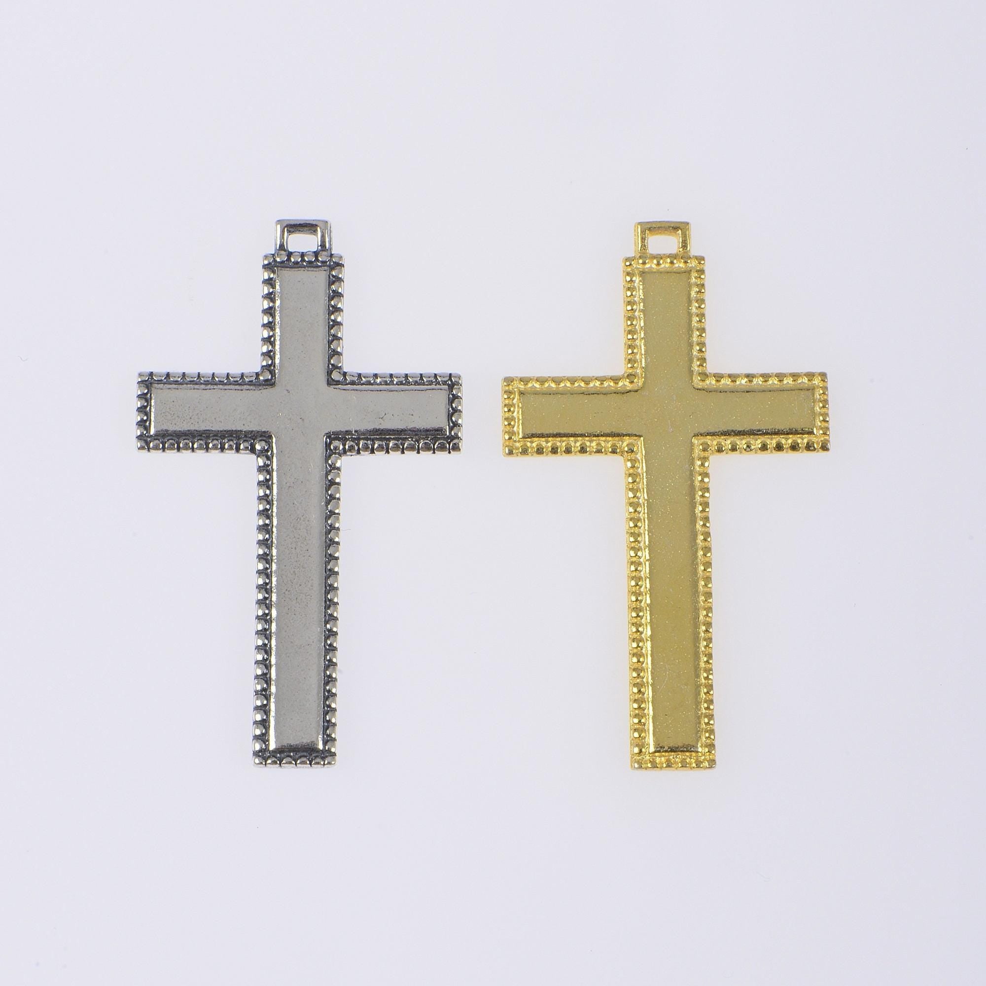 925 Sterling Silver & 24K Gold Vermeil Cross Pendant, Straight Cross with dotted frame, Jewelry Supply, R47P-RV47P
