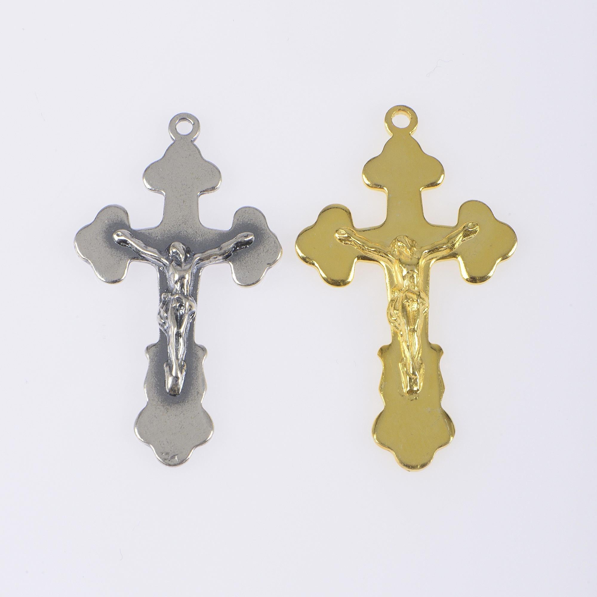 925 Sterling Silver & 24K Gold Vermeil Cross Pendant, Pendant Oriental Type Crucifix, Jewelry Supply, R35P-RV35P