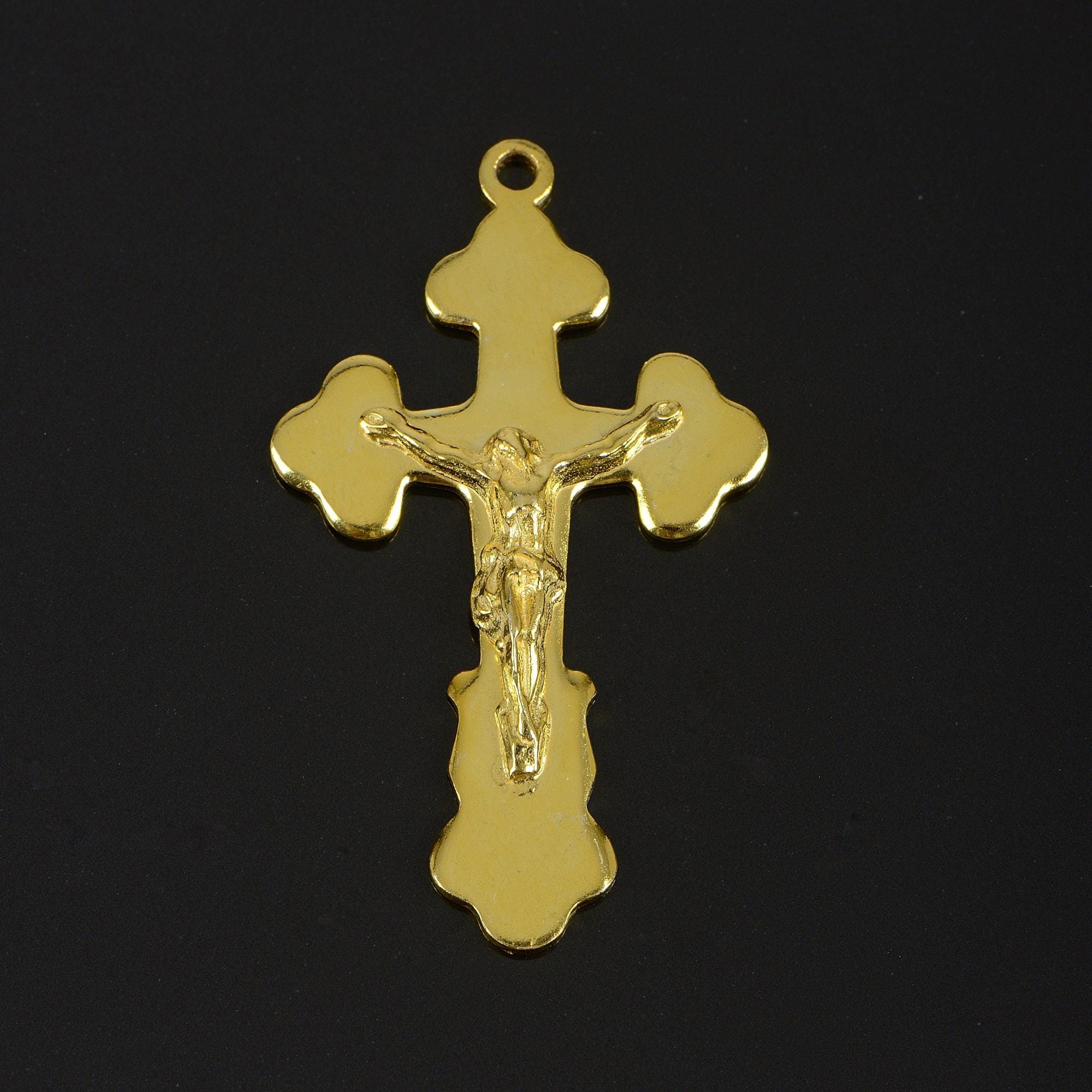 925 Sterling Silver & 24K Gold Vermeil Cross Pendant, Oriental Type Crucifix, Jewelry Supply, R35-RV35