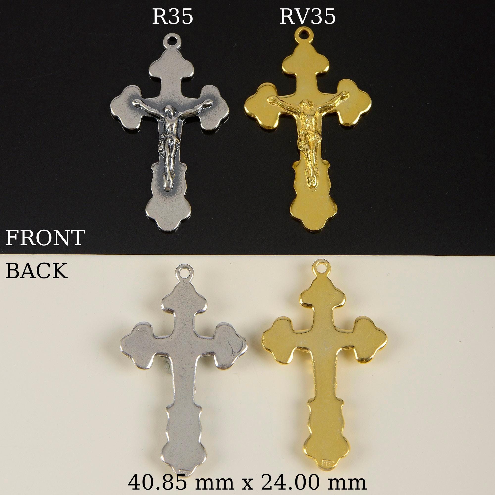 925 Sterling Silver & 24K Gold Vermeil Cross Pendant, Oriental Type Crucifix, Jewelry Supply, R35-RV35