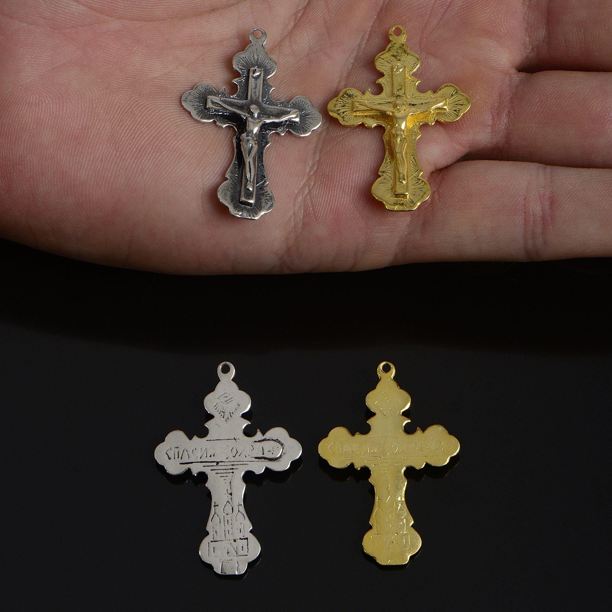 925 Sterling Silver & 24K Gold Vermeil Orthodox Cross, Jewelry Supply, R37-RV37