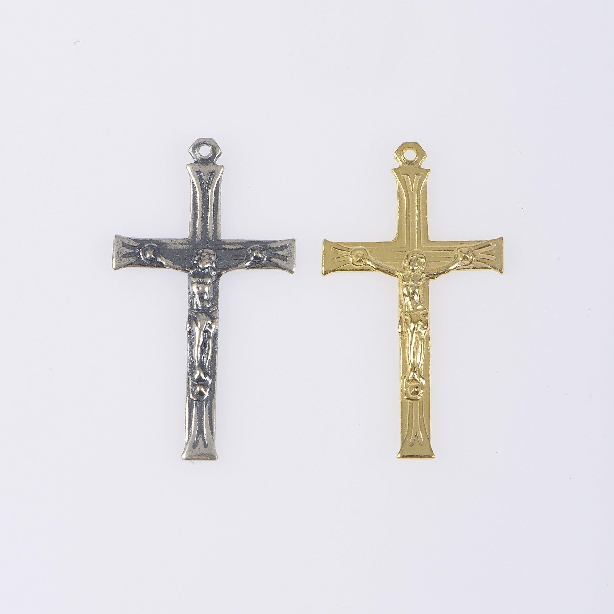 925 Sterling Silver & 24K Gold Vermeil, Art Deco Rosary Crucfix, Jewelry Supply, R48-RV48
