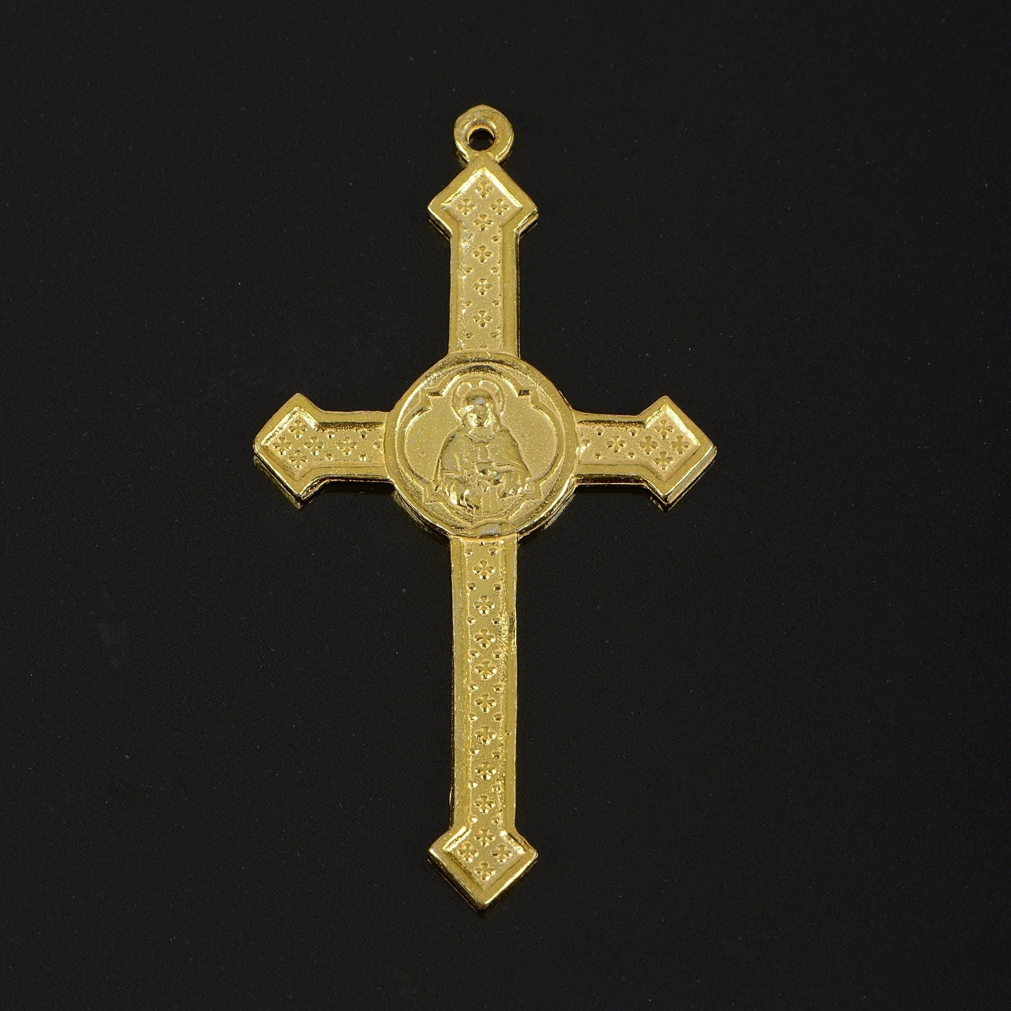 925 Sterling Silver & 24K Gold Vermeil Pointed Cross with Virgin Mary Medal, Jewelry Supply, R53-RV53
