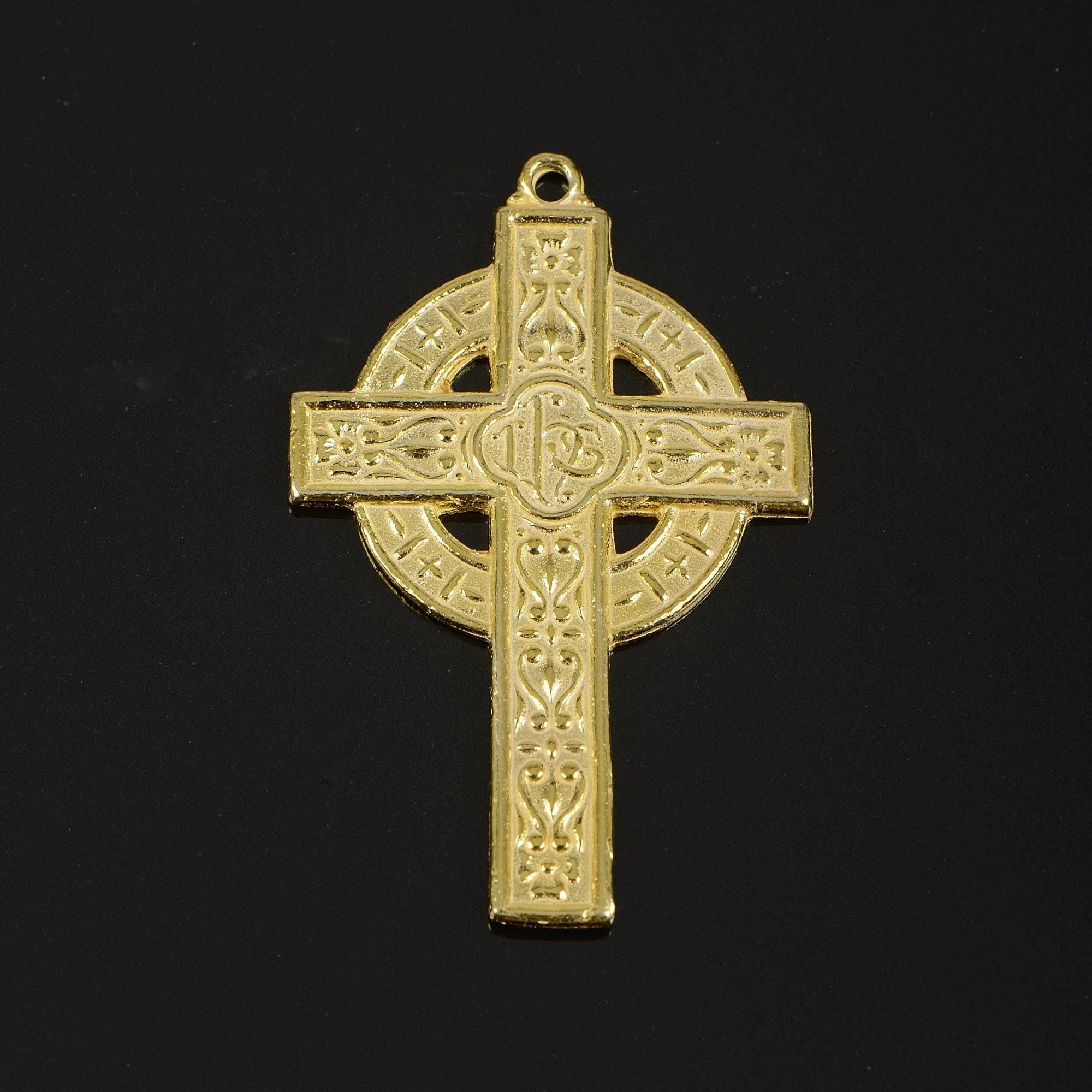 925 Sterling Silver & 24K Gold Vermeil Cross Pendant, Elaborate Celtic Cross, Jewelry Supply, R57-RV57