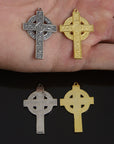 925 Sterling Silver & 24K Gold Vermeil Pendant Elaborate Celtic Cross, Jewelry Supply, R57P-RV57P